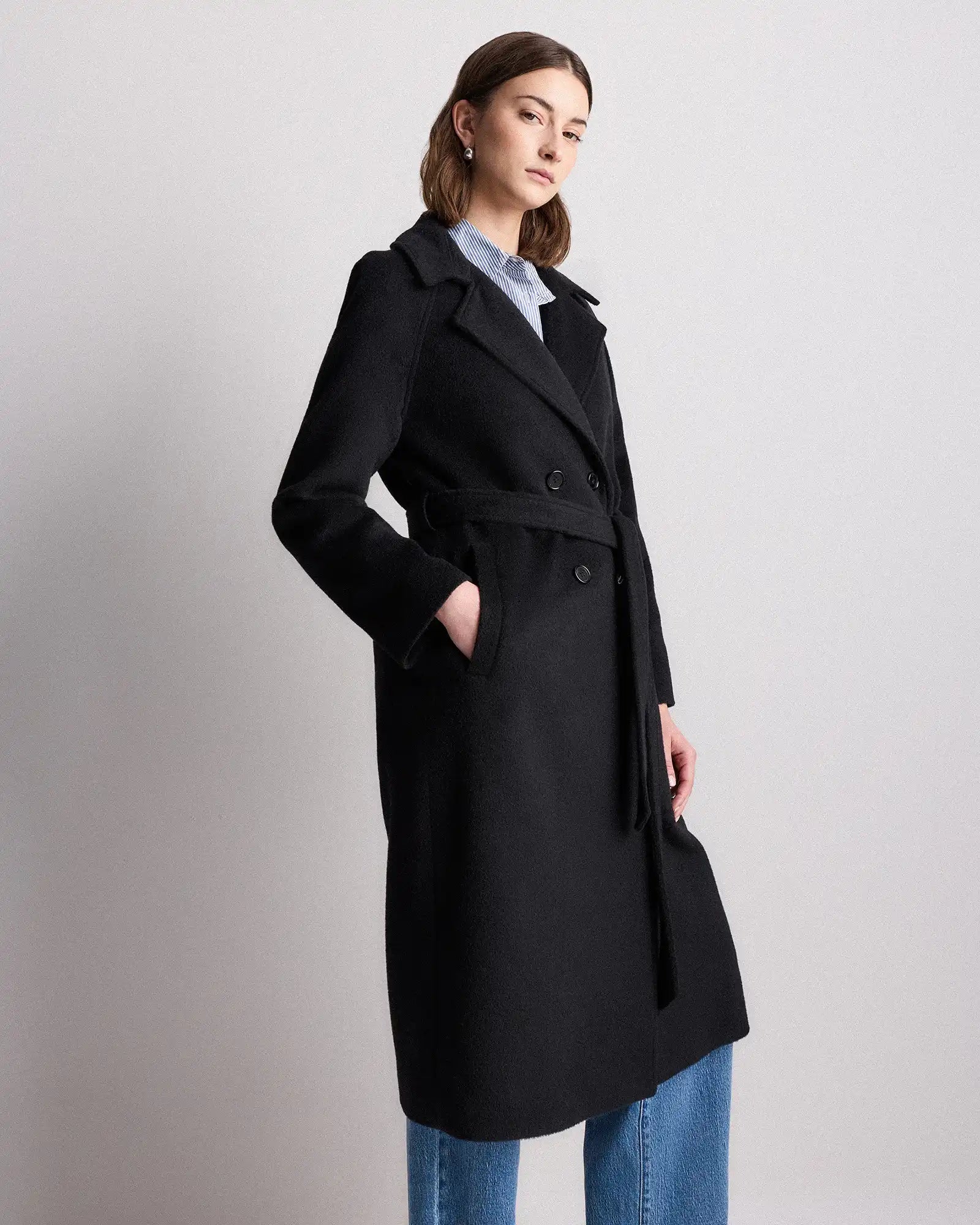 Camel Hair Double-Breasted Long Wrap Coat