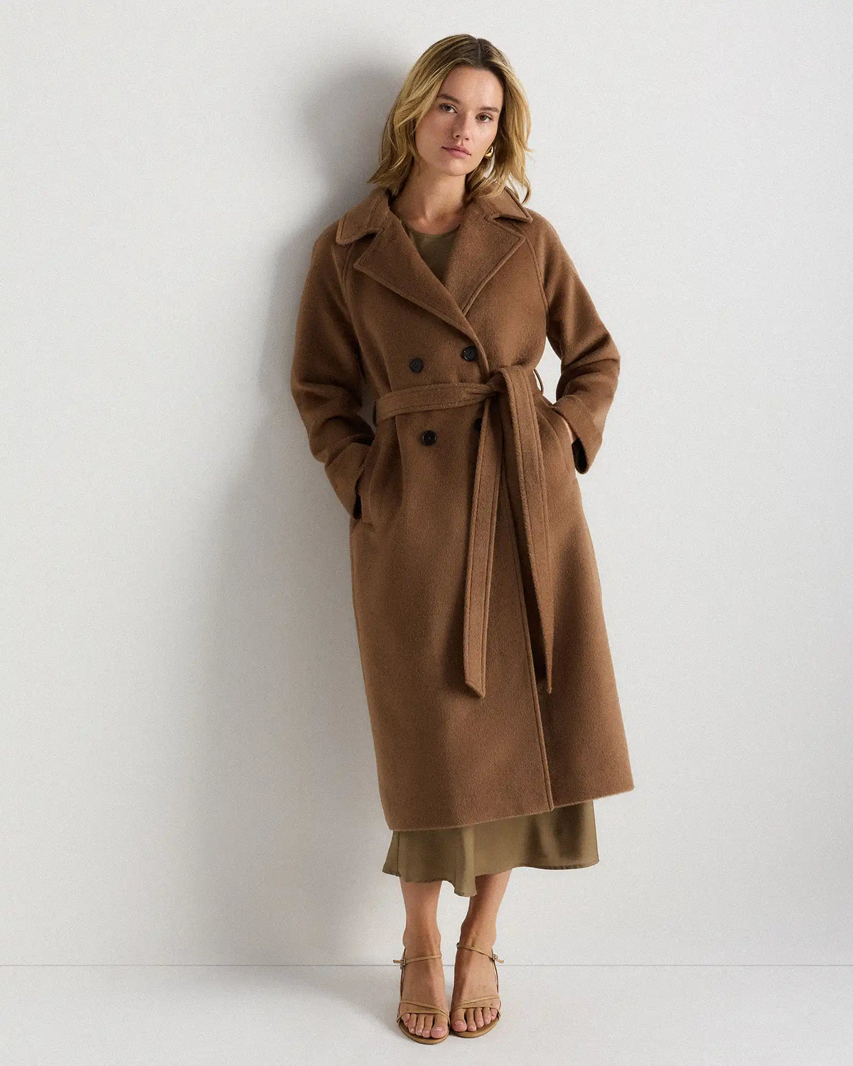 Camel Hair Double-Breasted Long Wrap Coat