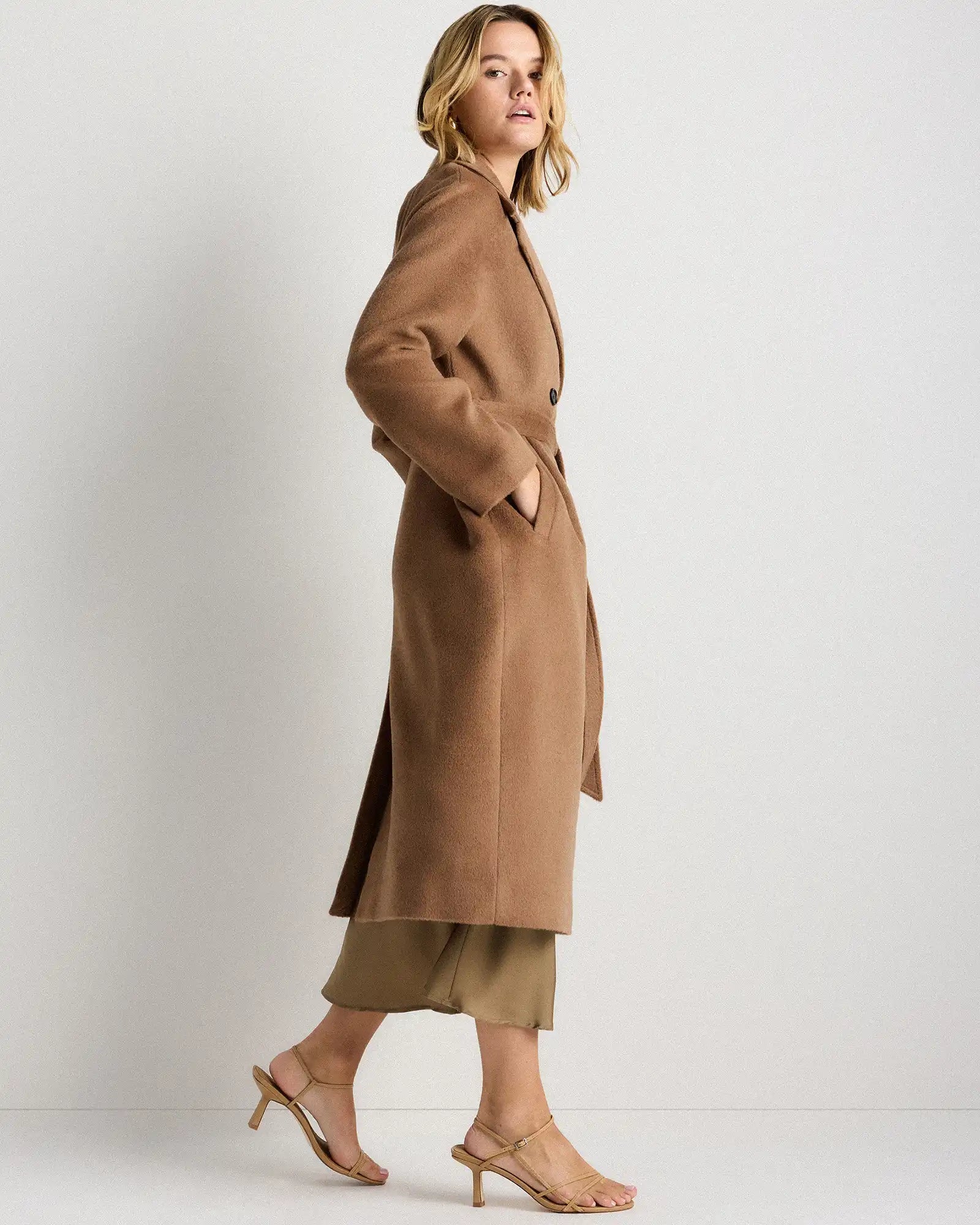 Camel Hair Double-Breasted Long Wrap Coat