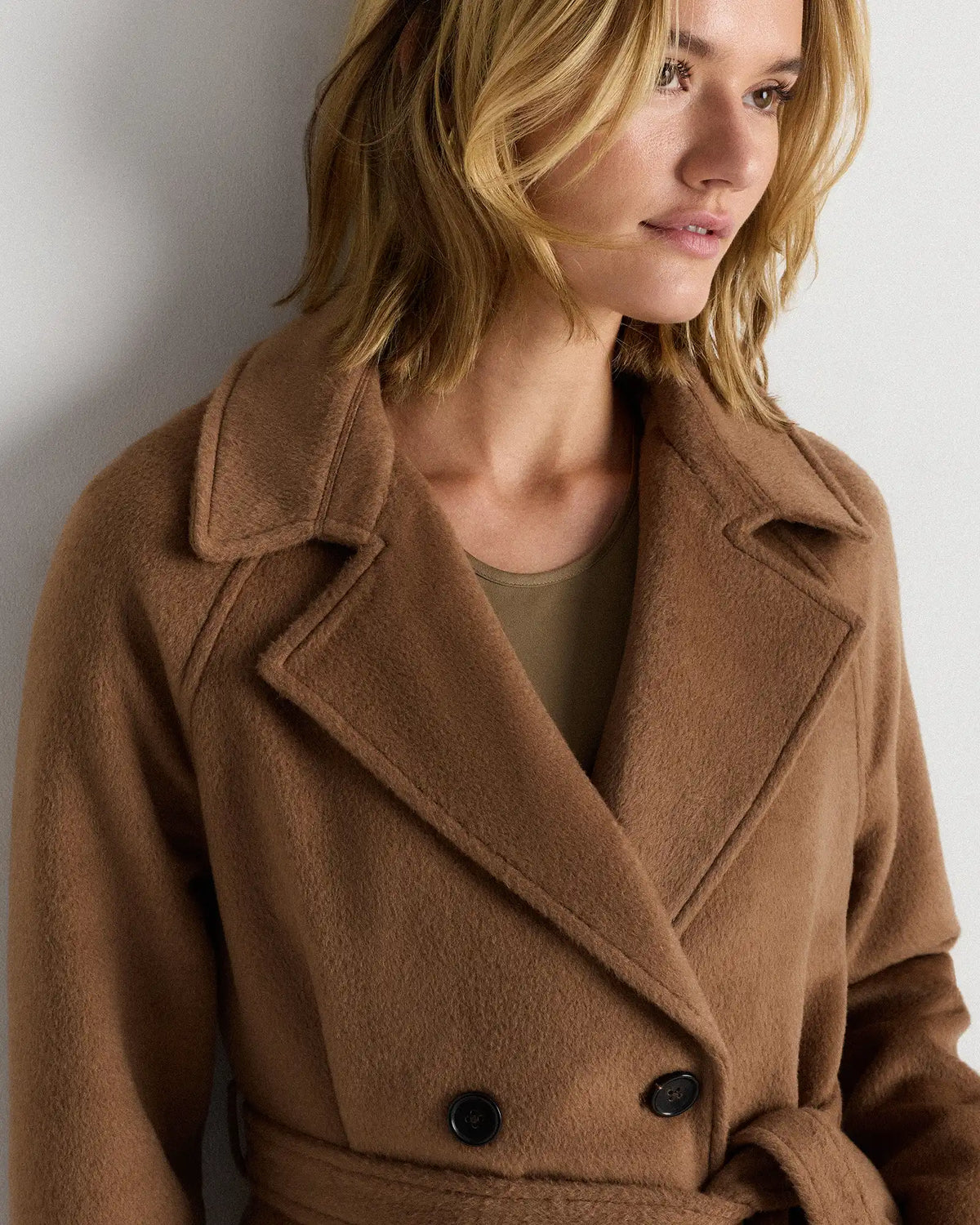 Camel Hair Double-Breasted Long Wrap Coat