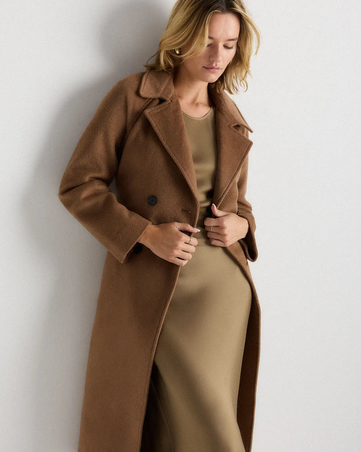 Camel Hair Double-Breasted Long Wrap Coat