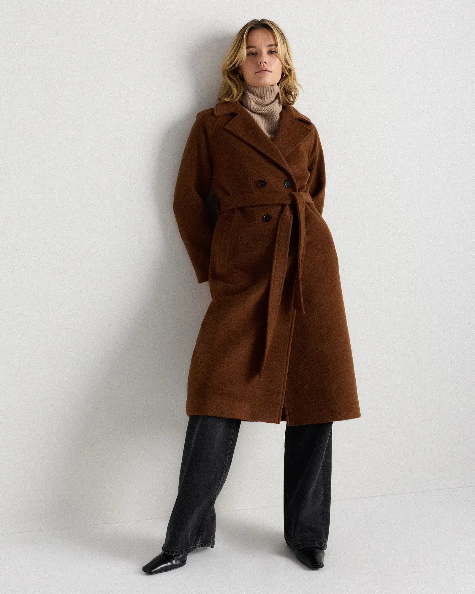 Camel Hair Double-Breasted Long Wrap Coat