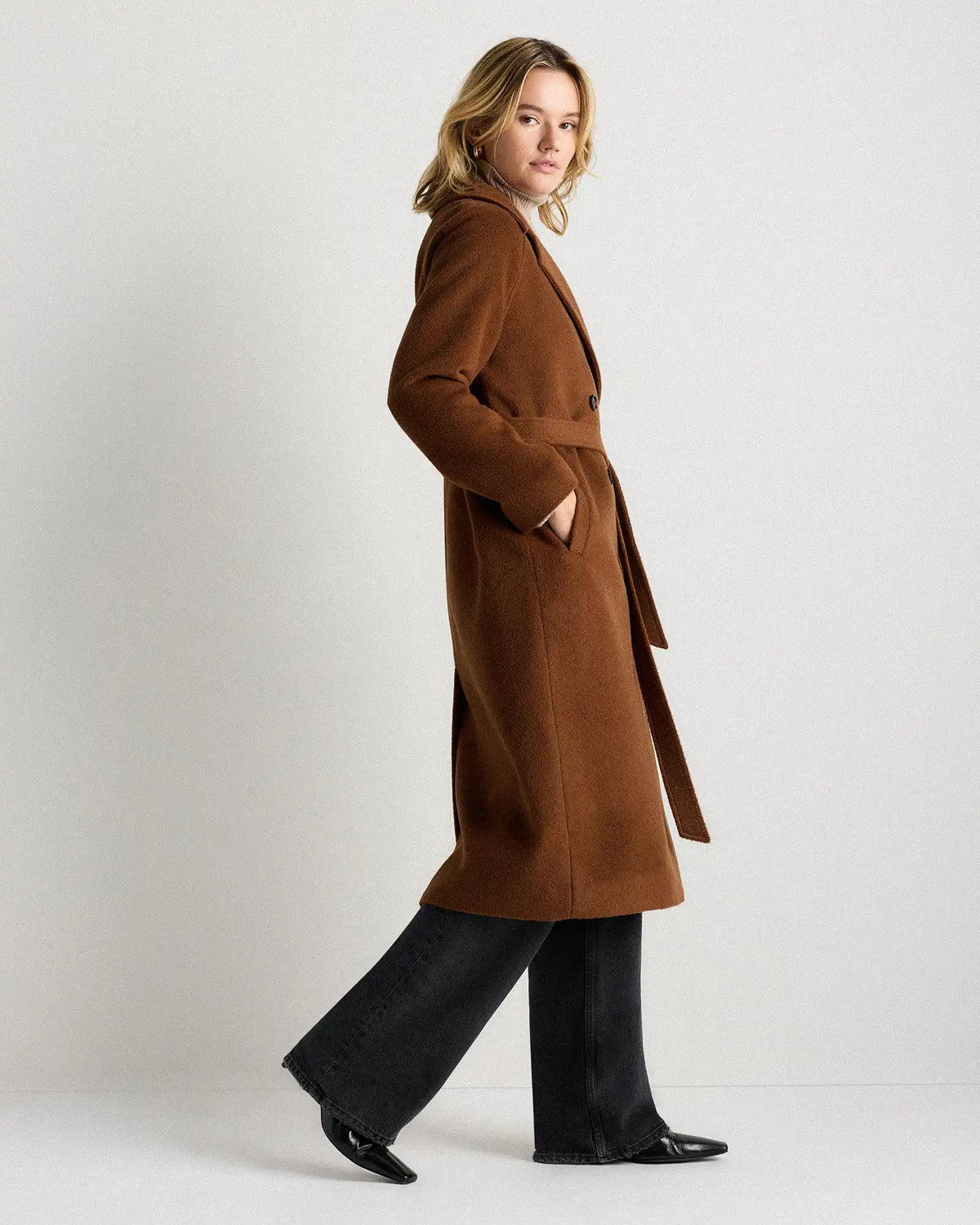 Camel Hair Double-Breasted Long Wrap Coat