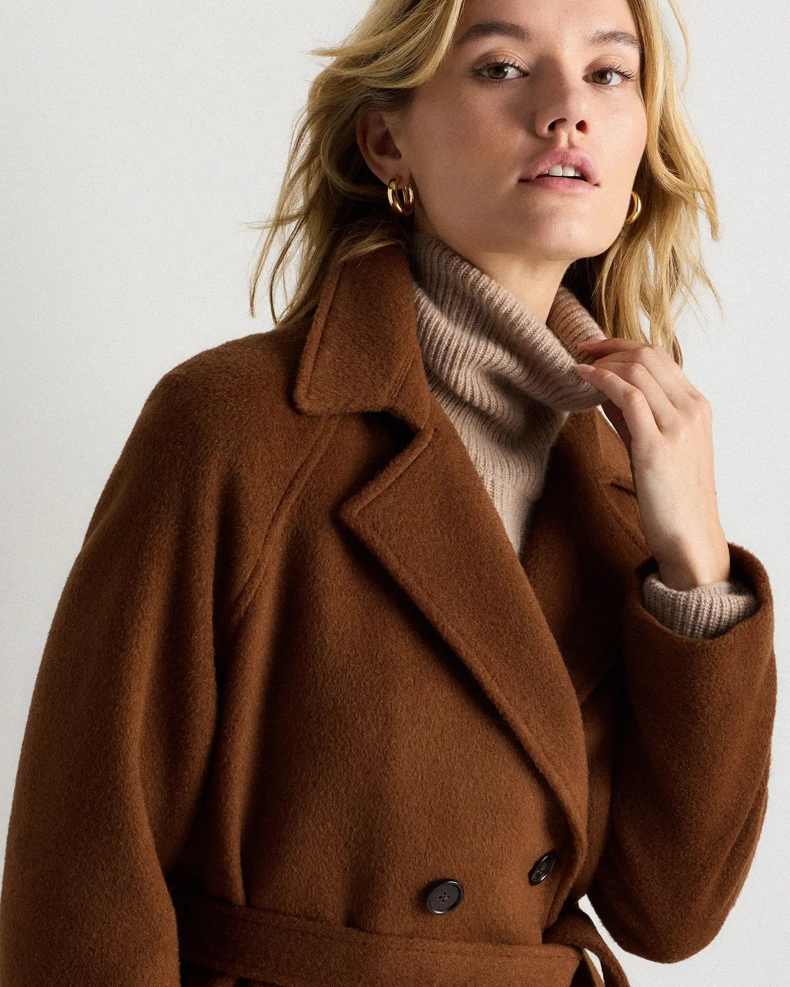 Camel Hair Double-Breasted Long Wrap Coat