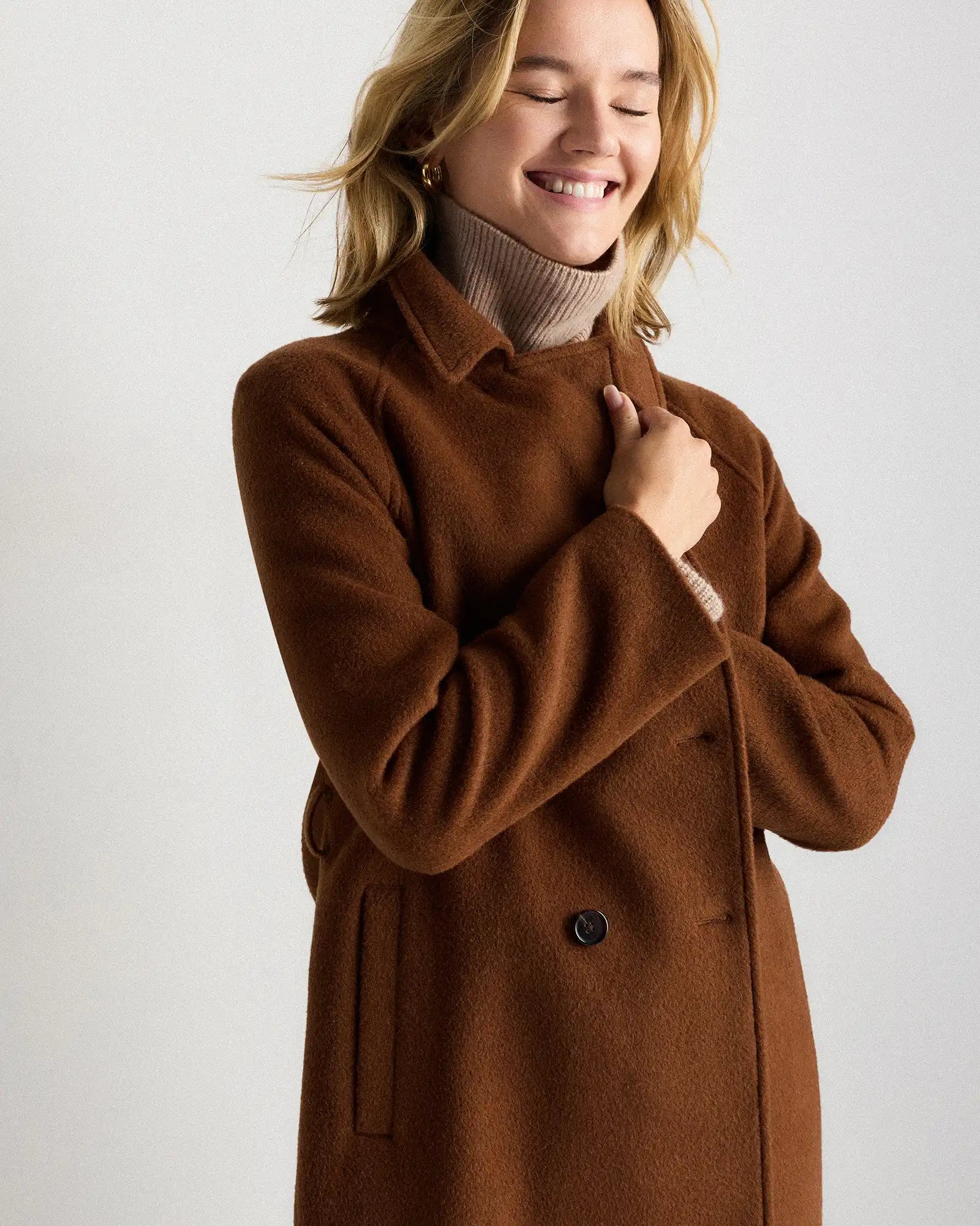 Camel Hair Double-Breasted Long Wrap Coat