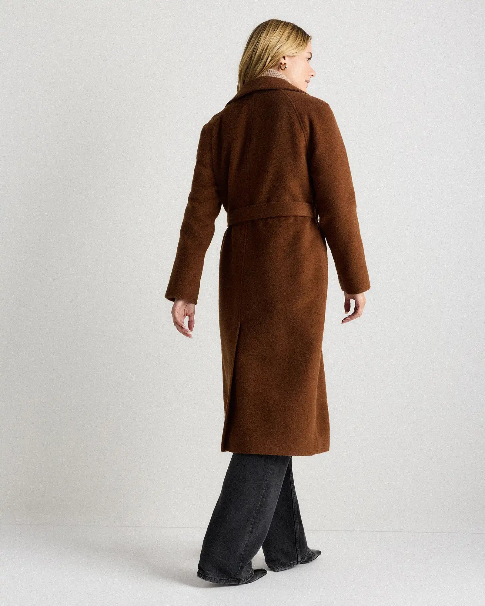 Camel Hair Double-Breasted Long Wrap Coat