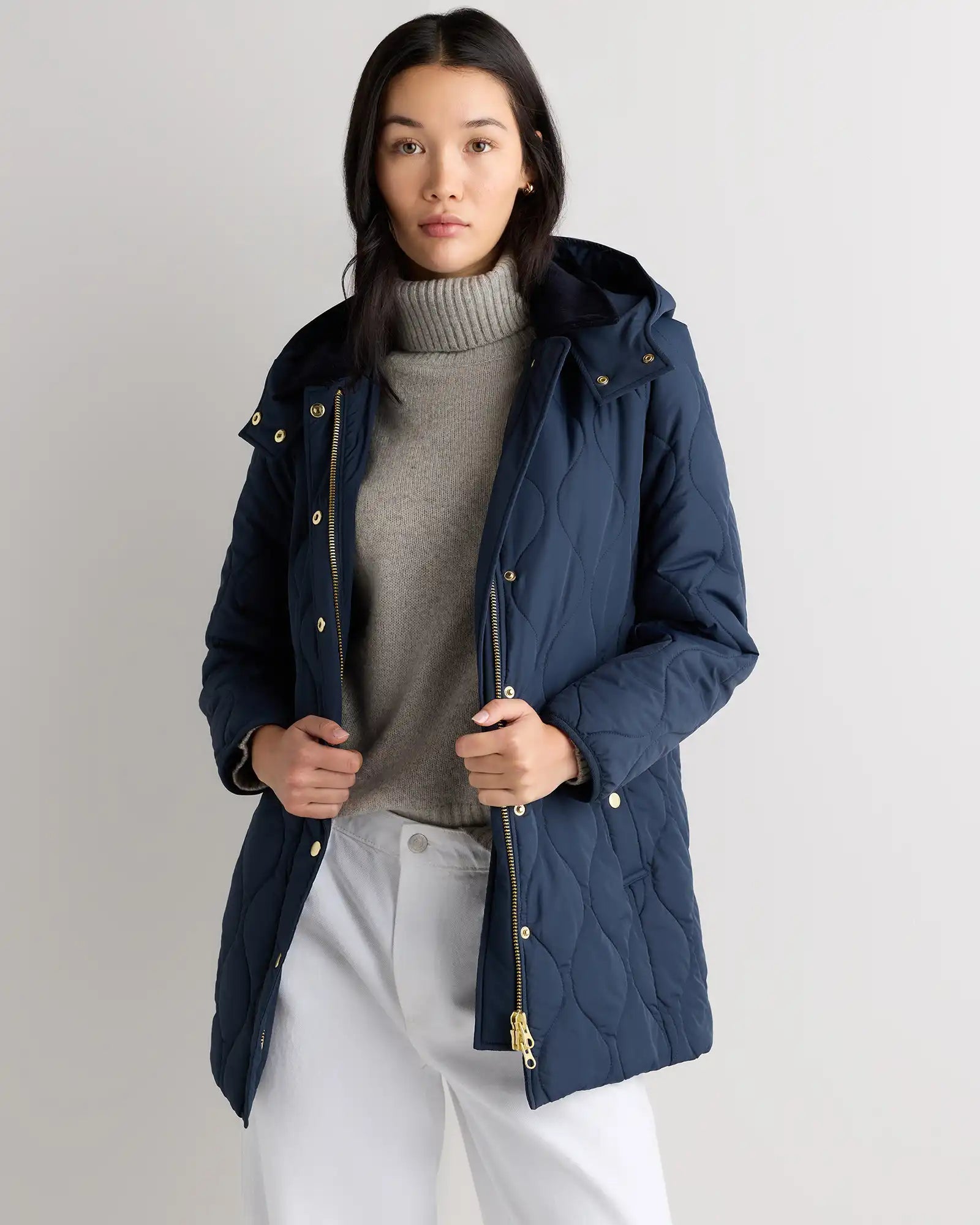 Featherless Quilted Hooded Long Puffer Jacket