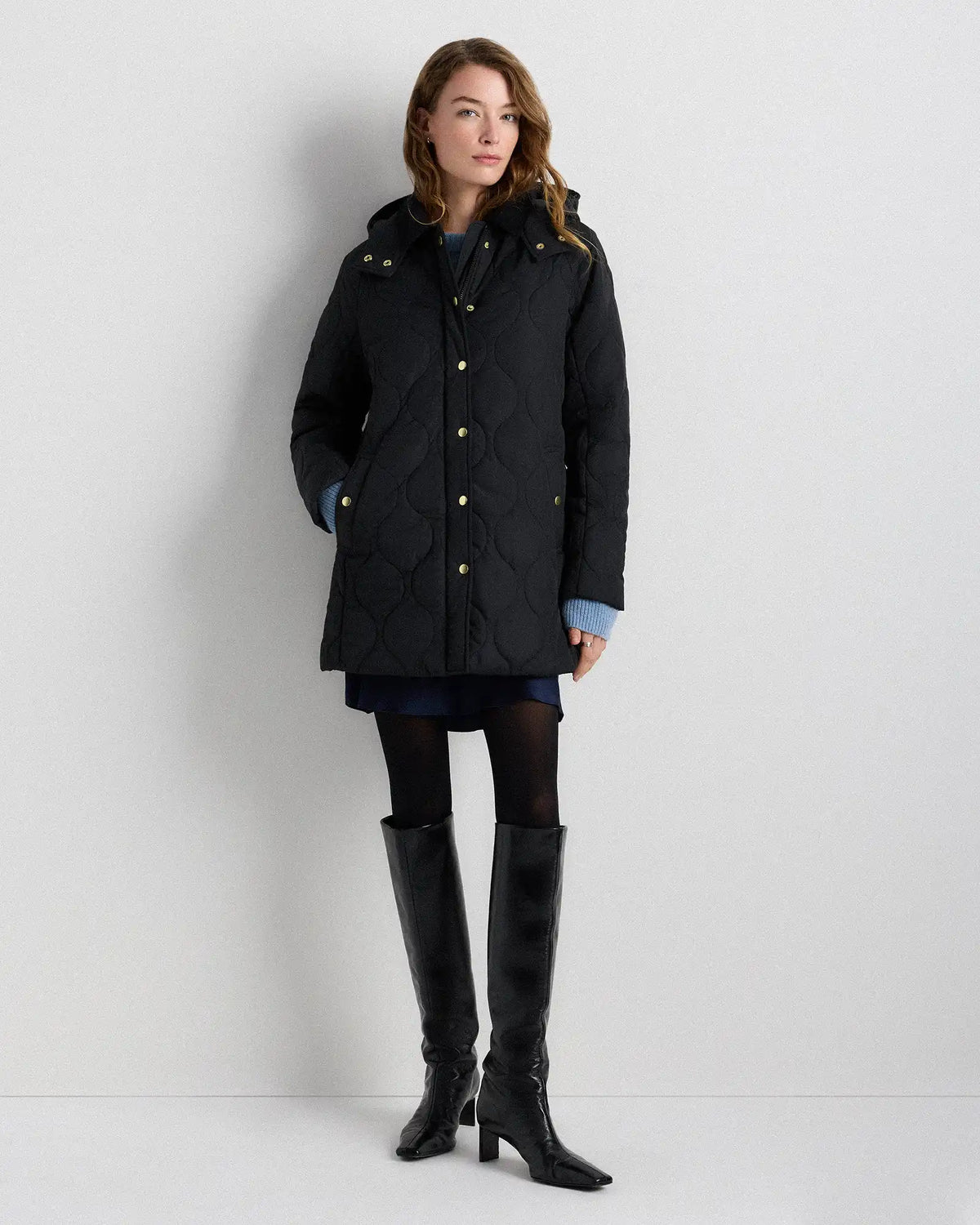 Featherless Quilted Hooded Long Puffer Jacket