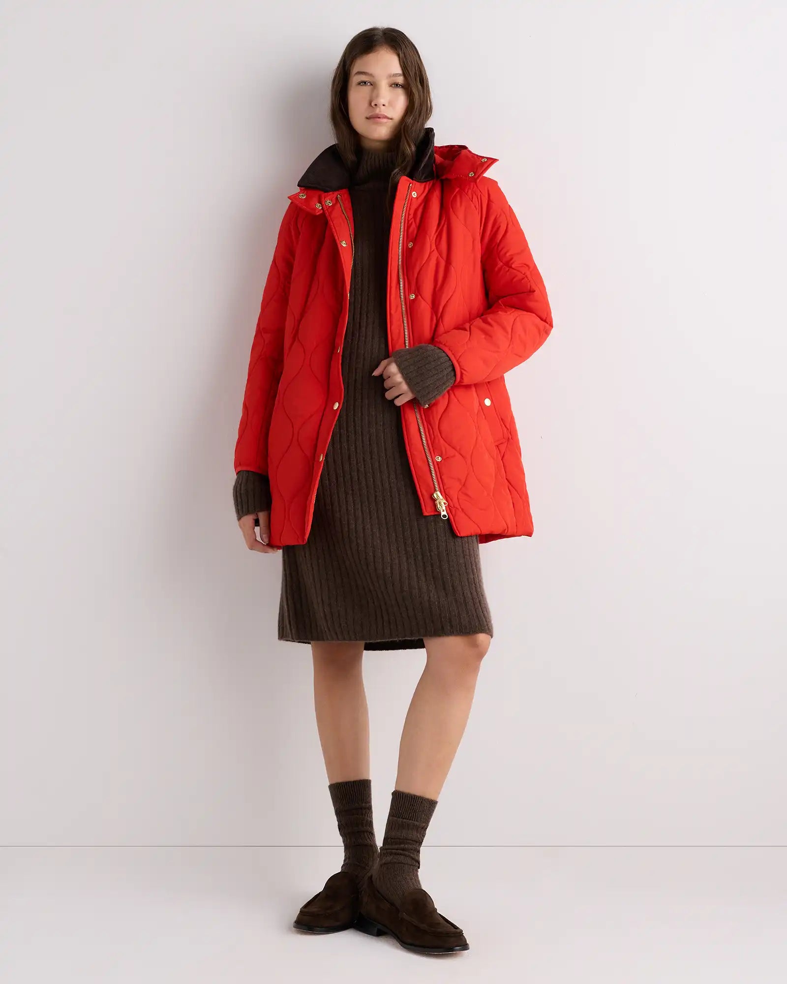 Featherless Quilted Hooded Long Puffer Jacket