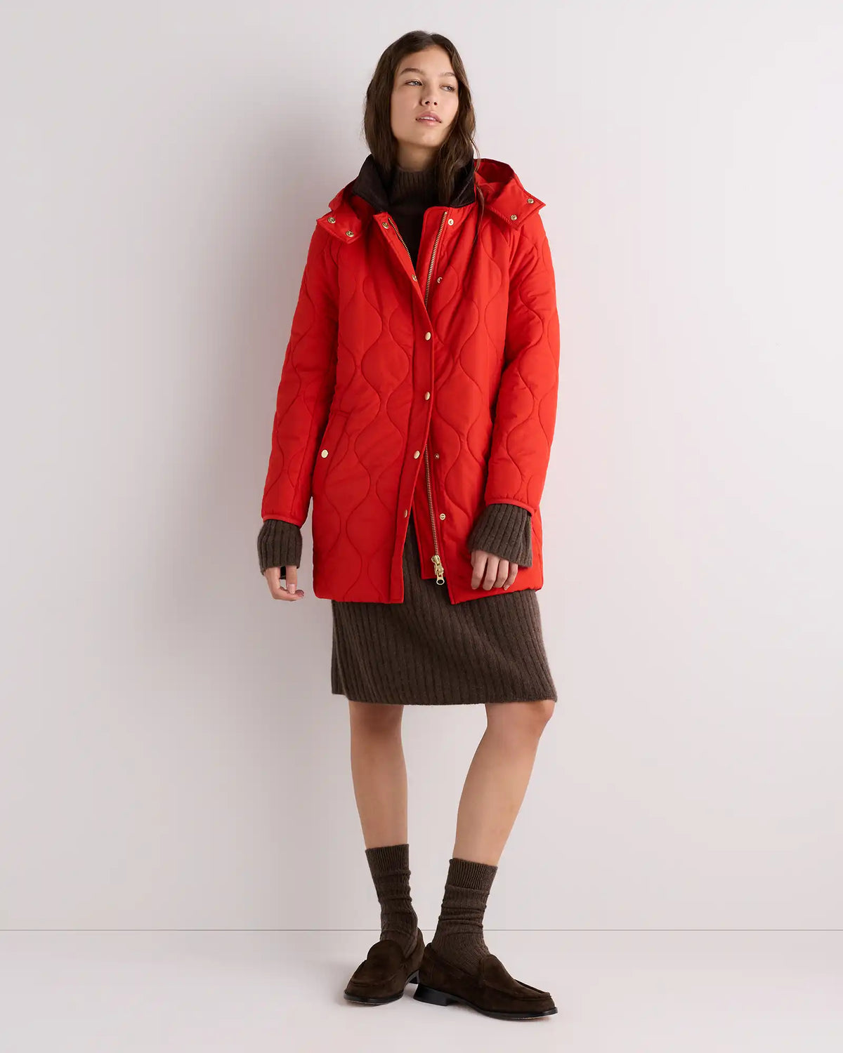 Featherless Quilted Hooded Long Puffer Jacket
