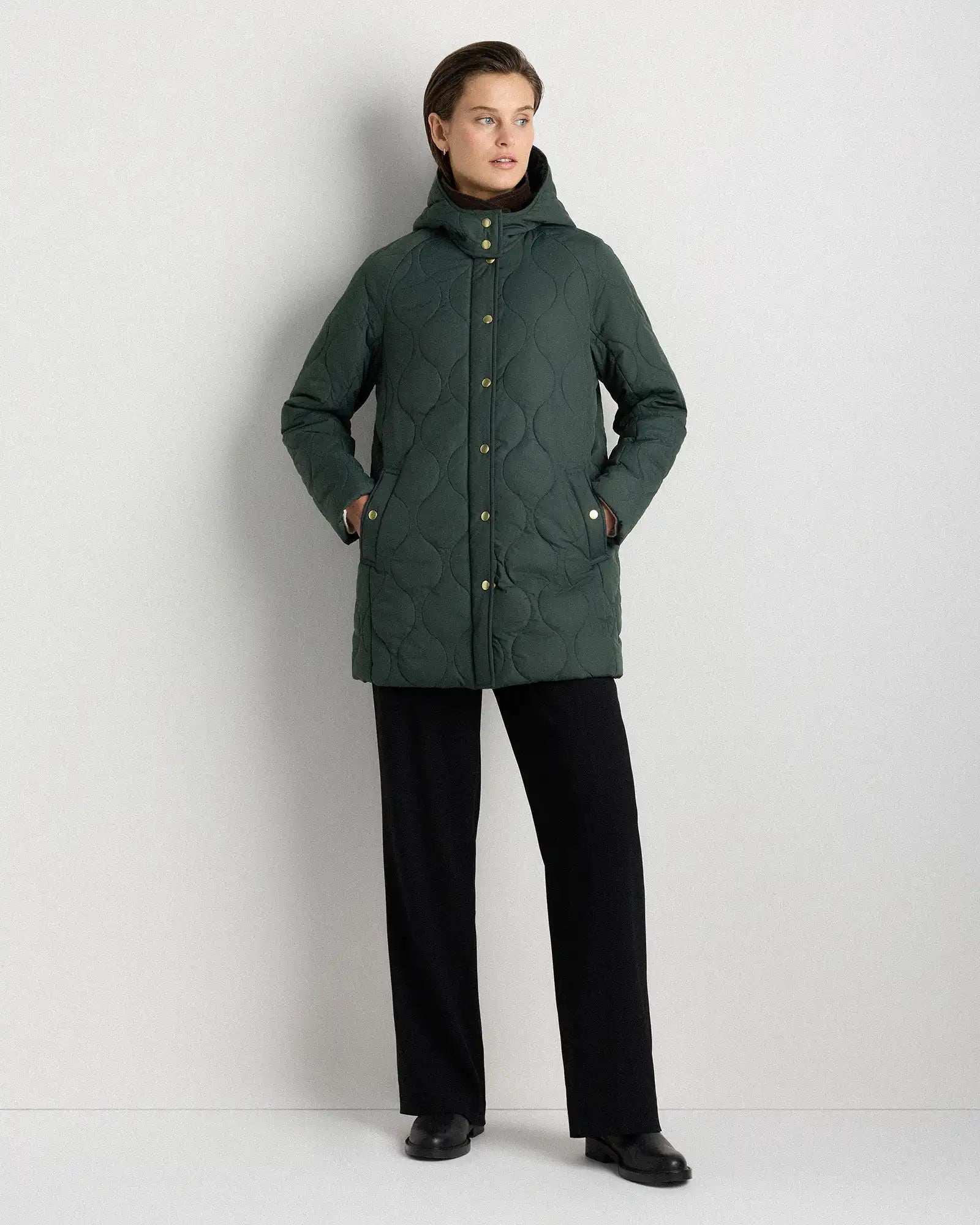 Featherless Quilted Hooded Long Puffer Jacket