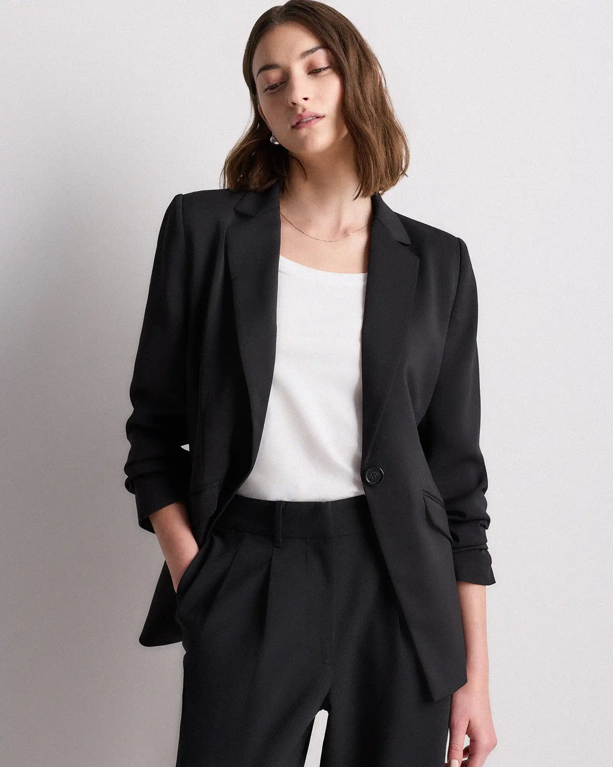 Stretch Crepe Cinched Waist Blazer