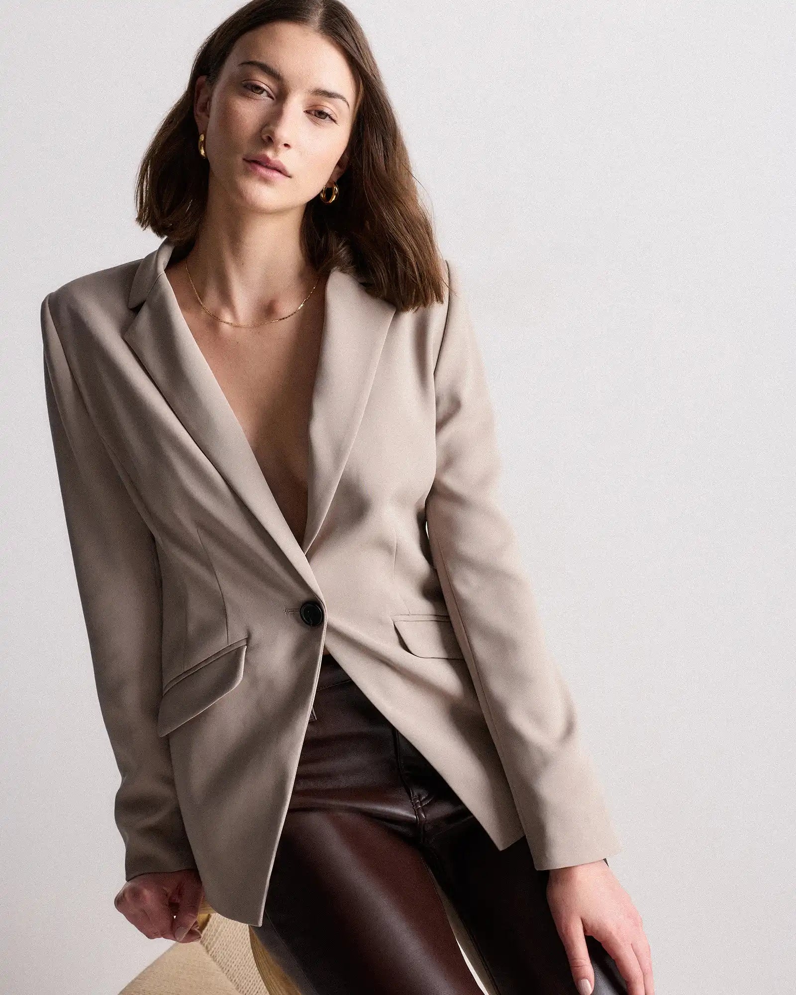 Stretch Crepe Cinched Waist Blazer