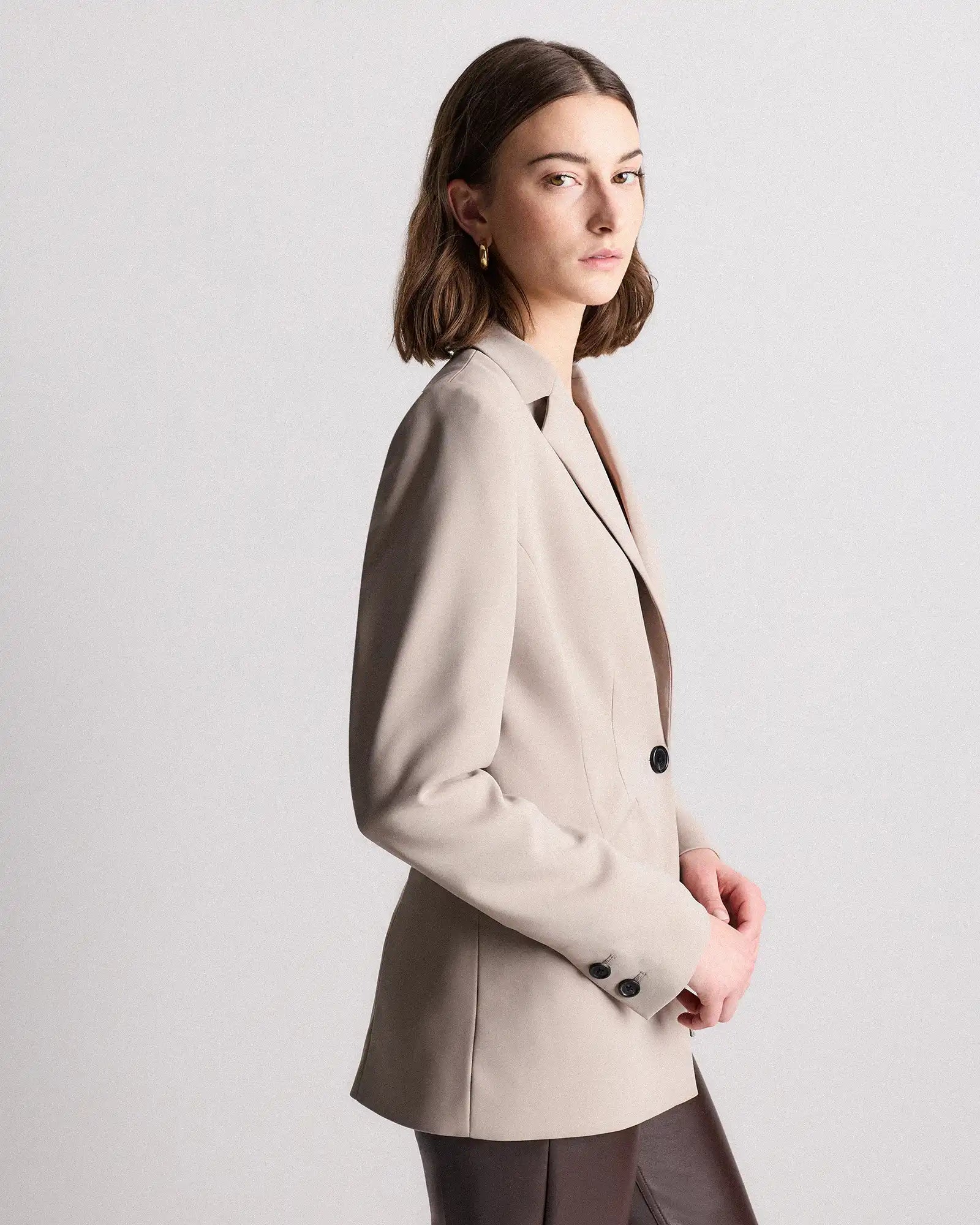 Stretch Crepe Cinched Waist Blazer