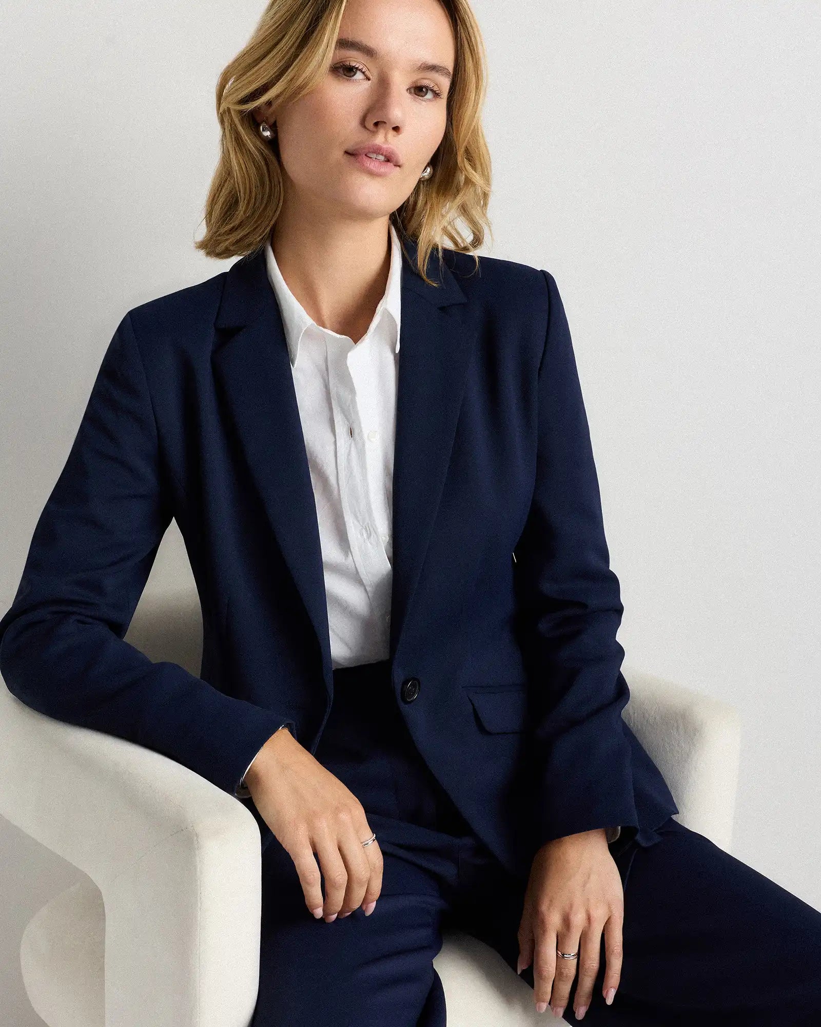 Stretch Crepe Cinched Waist Blazer
