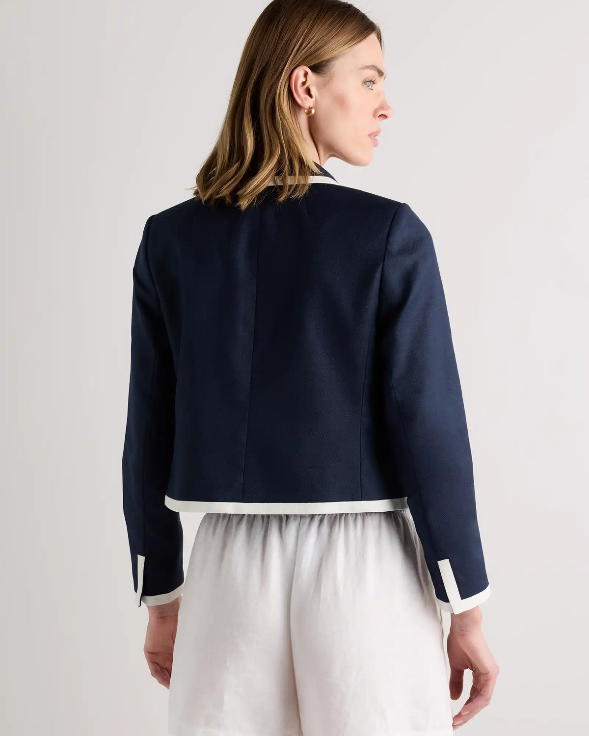 European Stretch Linen Cropped Lady Jacket