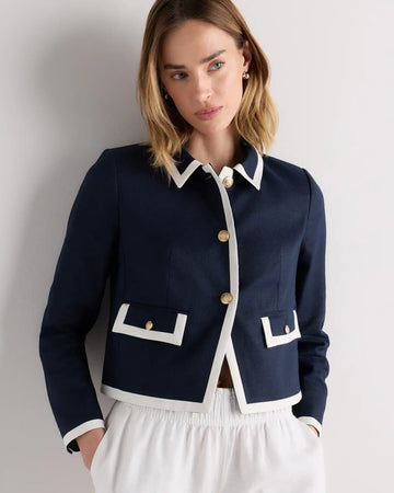 European Stretch Linen Cropped Lady Jacket