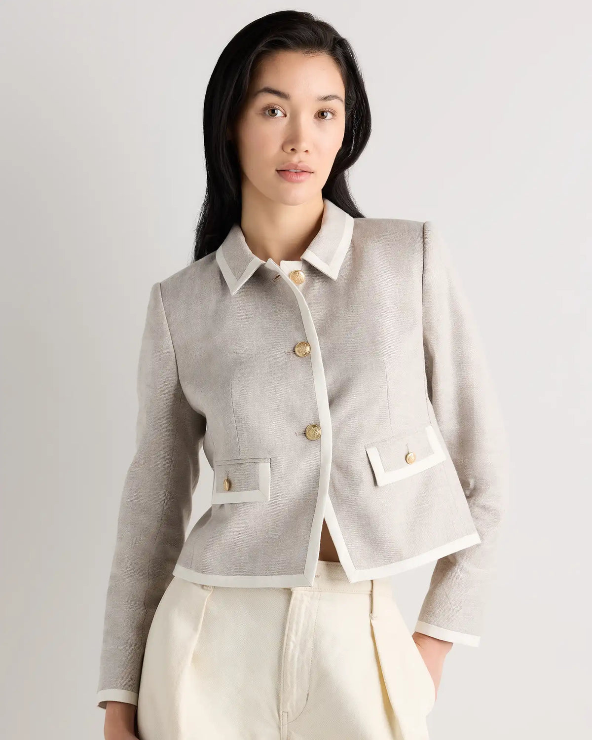European Stretch Linen Cropped Lady Jacket