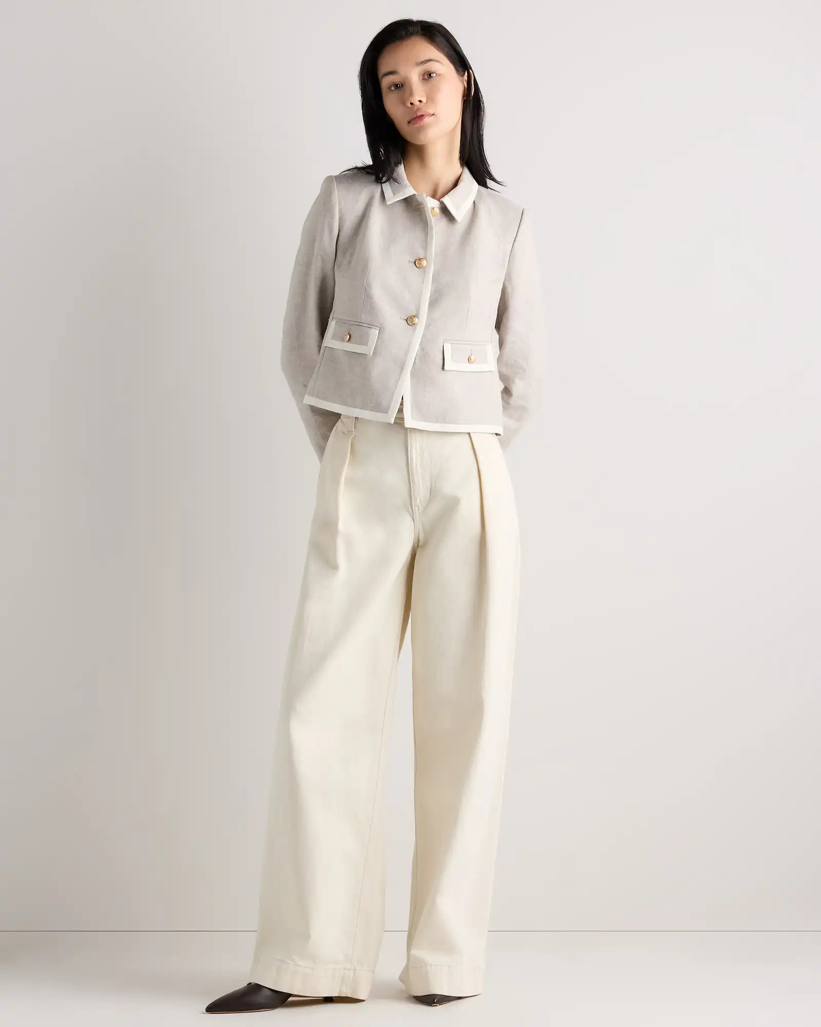 European Stretch Linen Cropped Lady Jacket