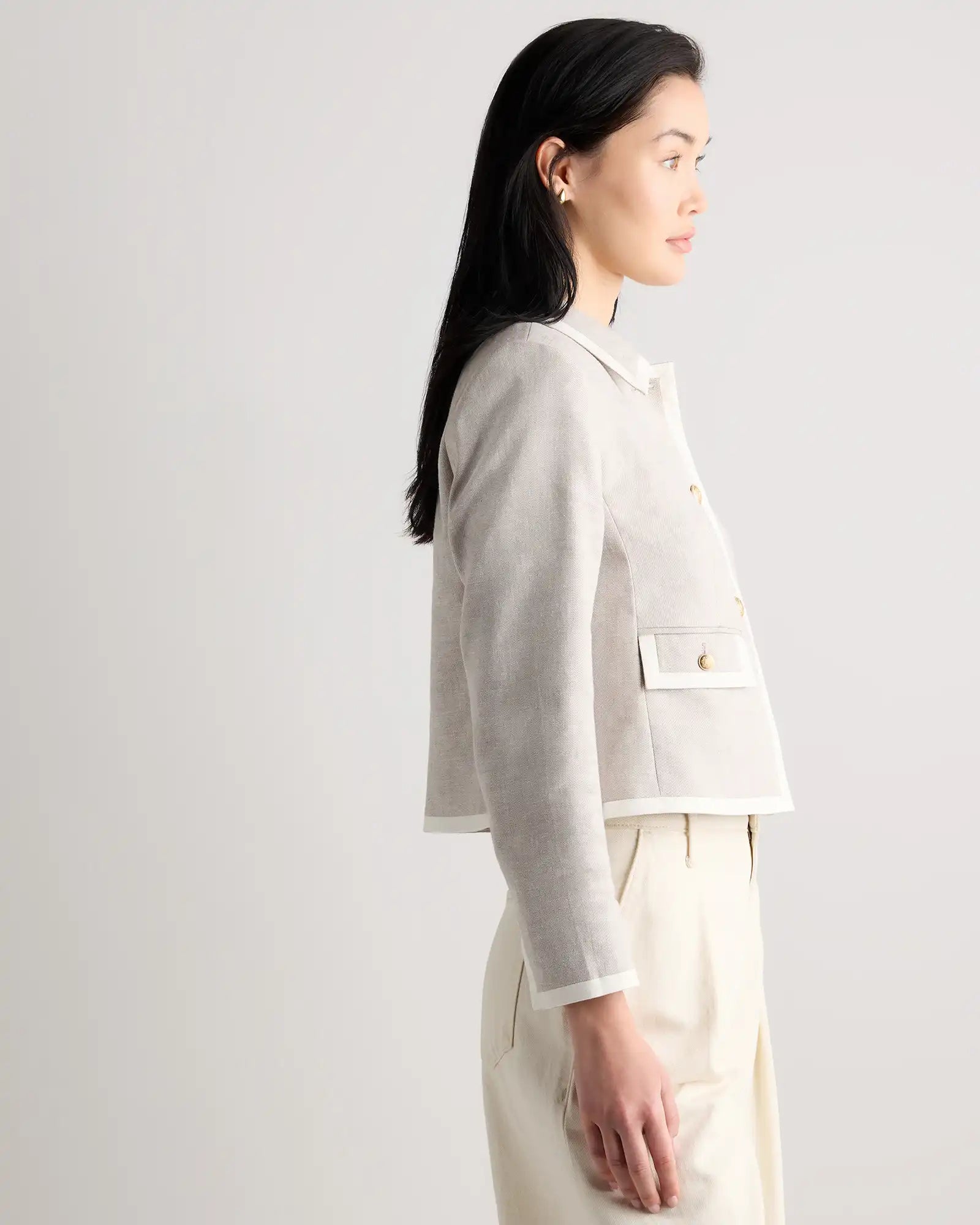 European Stretch Linen Cropped Lady Jacket