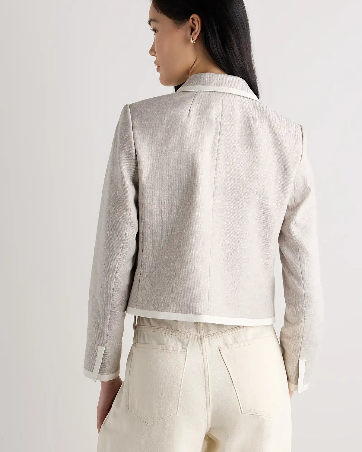 European Stretch Linen Cropped Lady Jacket