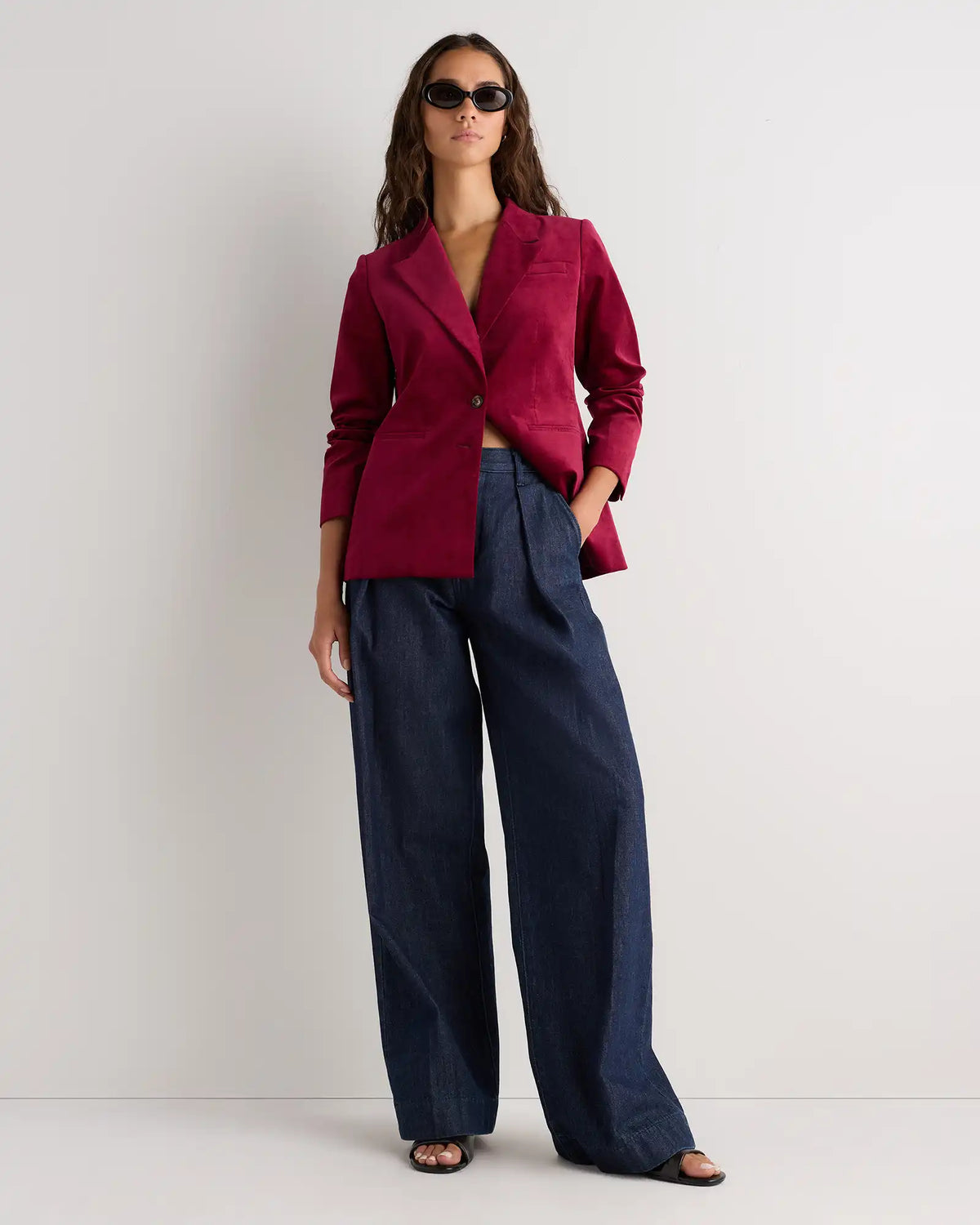 Stretch Velvet Structured Blazer