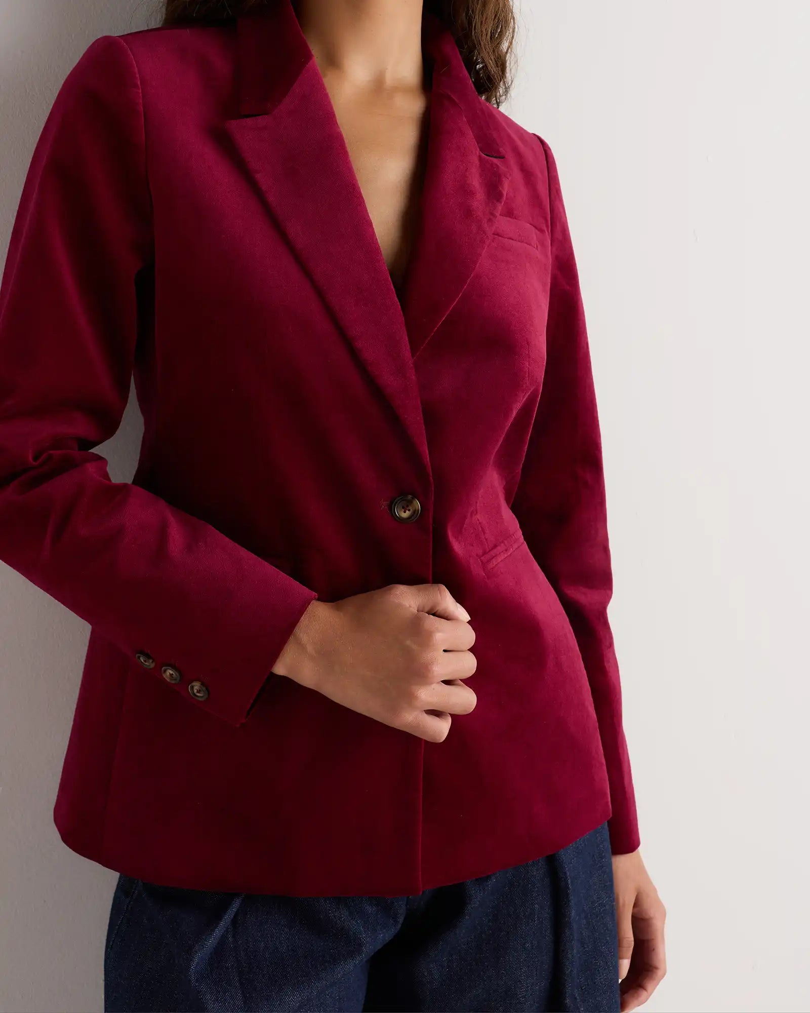 Stretch Velvet Structured Blazer