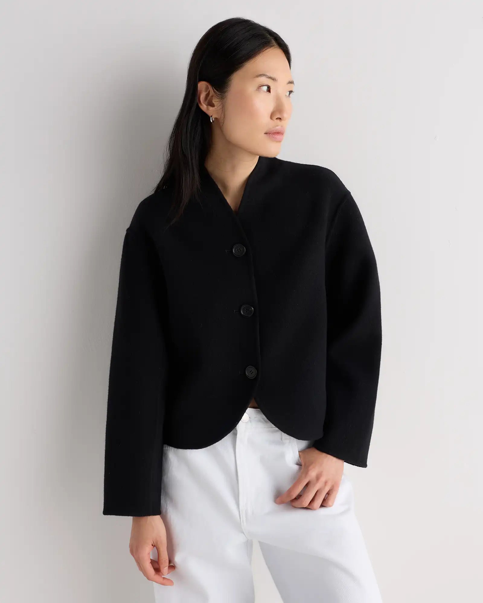Double-Faced Merino Wool Collarless Cropped Jacket