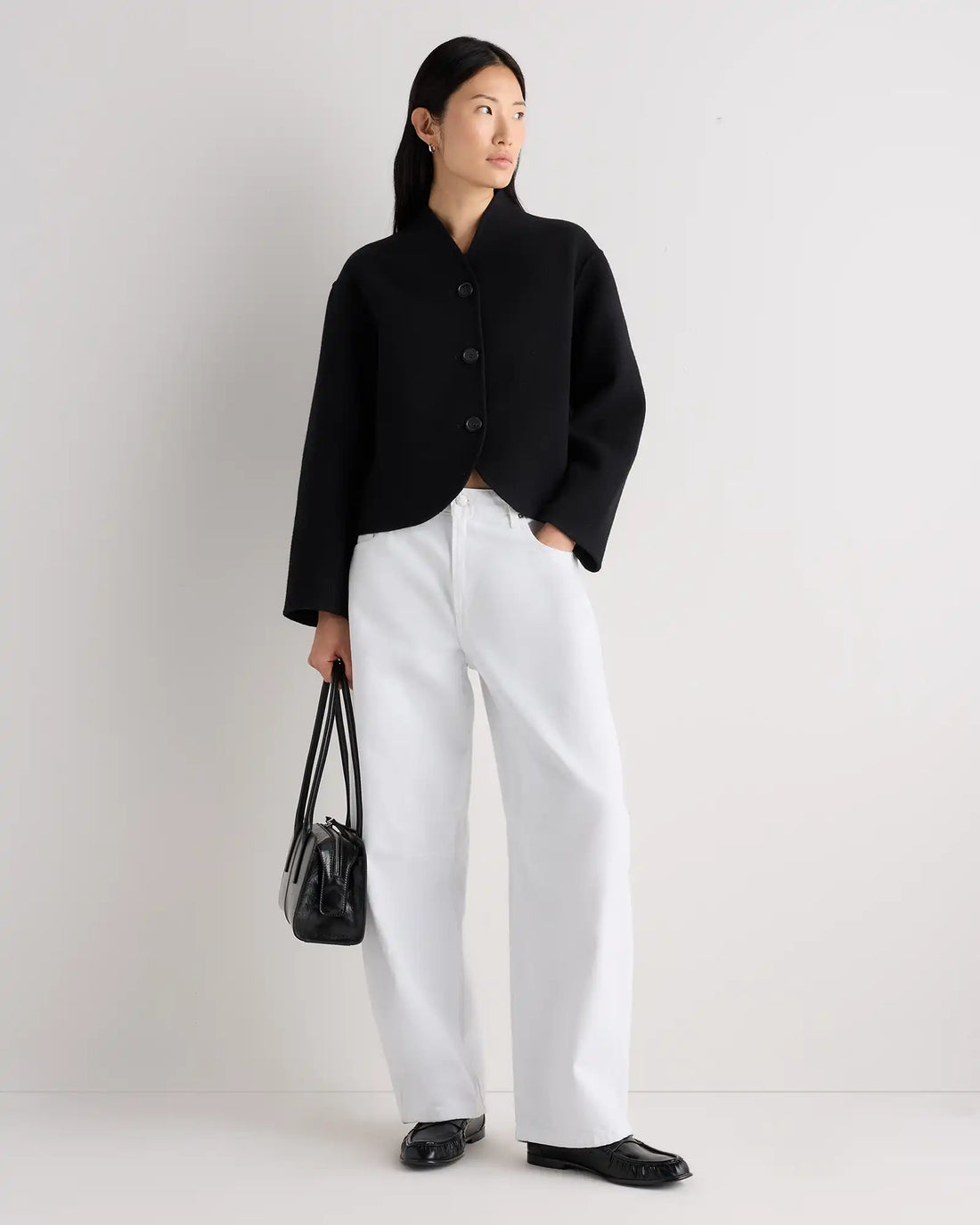 Double-Faced Merino Wool Collarless Cropped Jacket