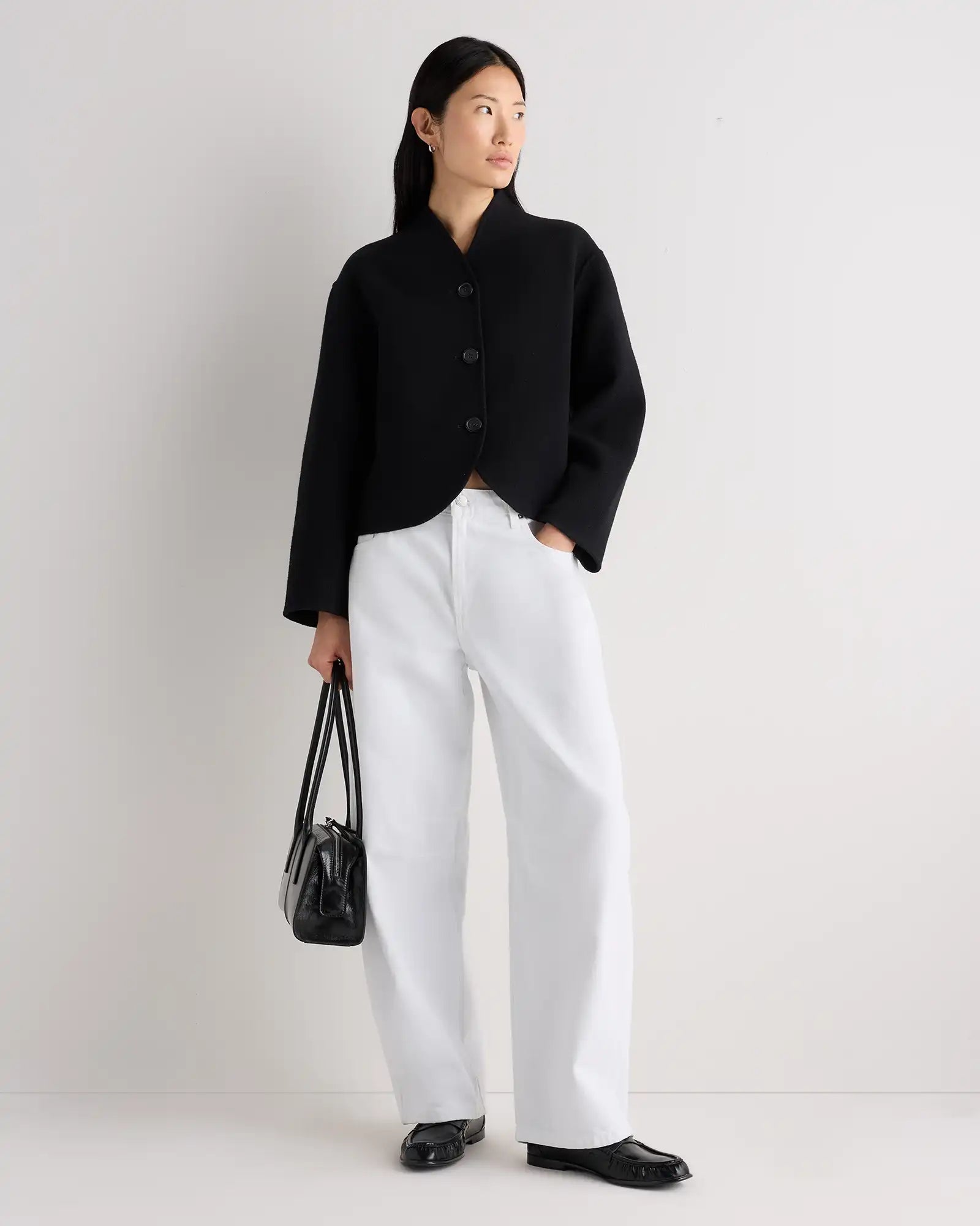 Double-Faced Merino Wool Collarless Cropped Jacket