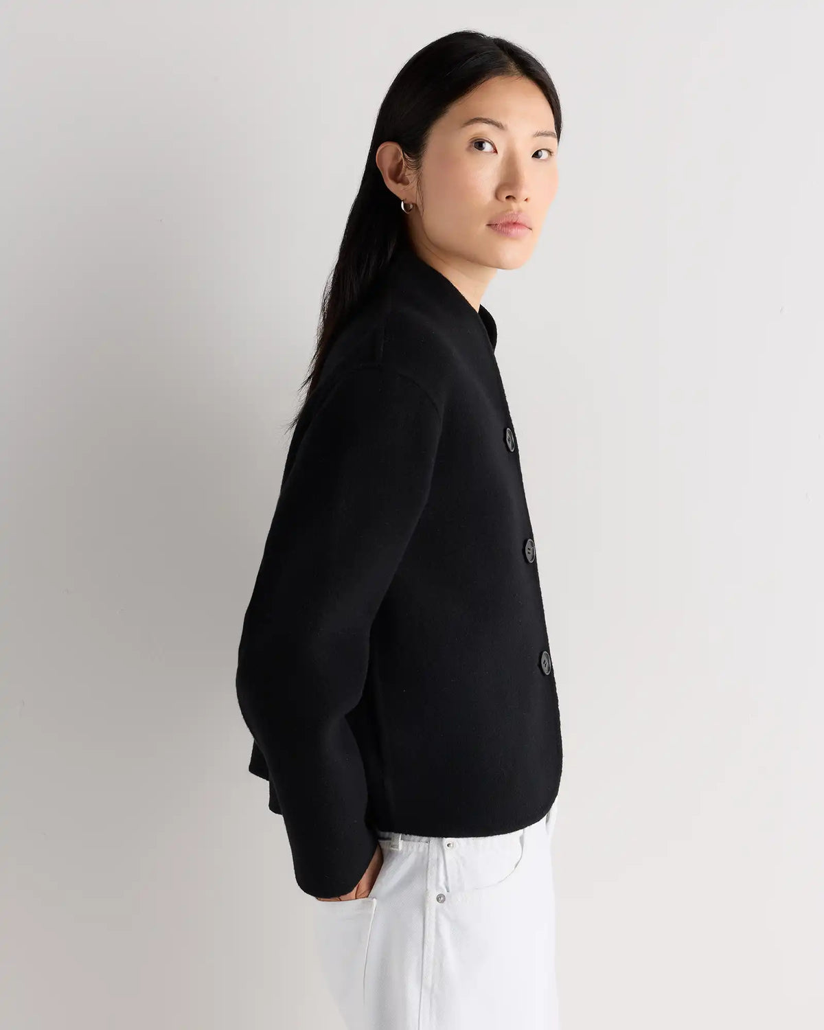 Double-Faced Merino Wool Collarless Cropped Jacket