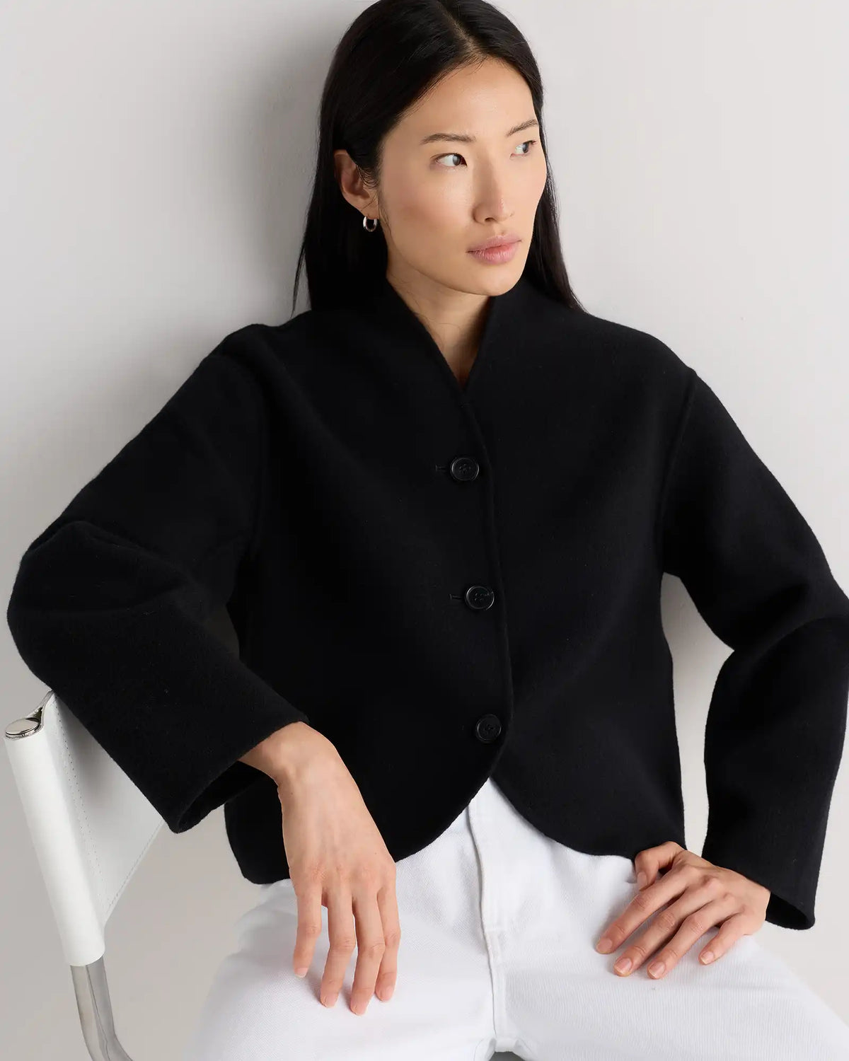 Double-Faced Merino Wool Collarless Cropped Jacket
