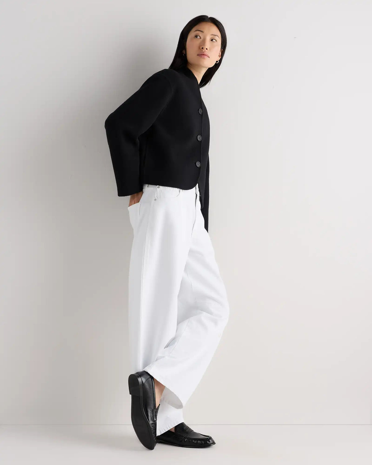 Double-Faced Merino Wool Collarless Cropped Jacket