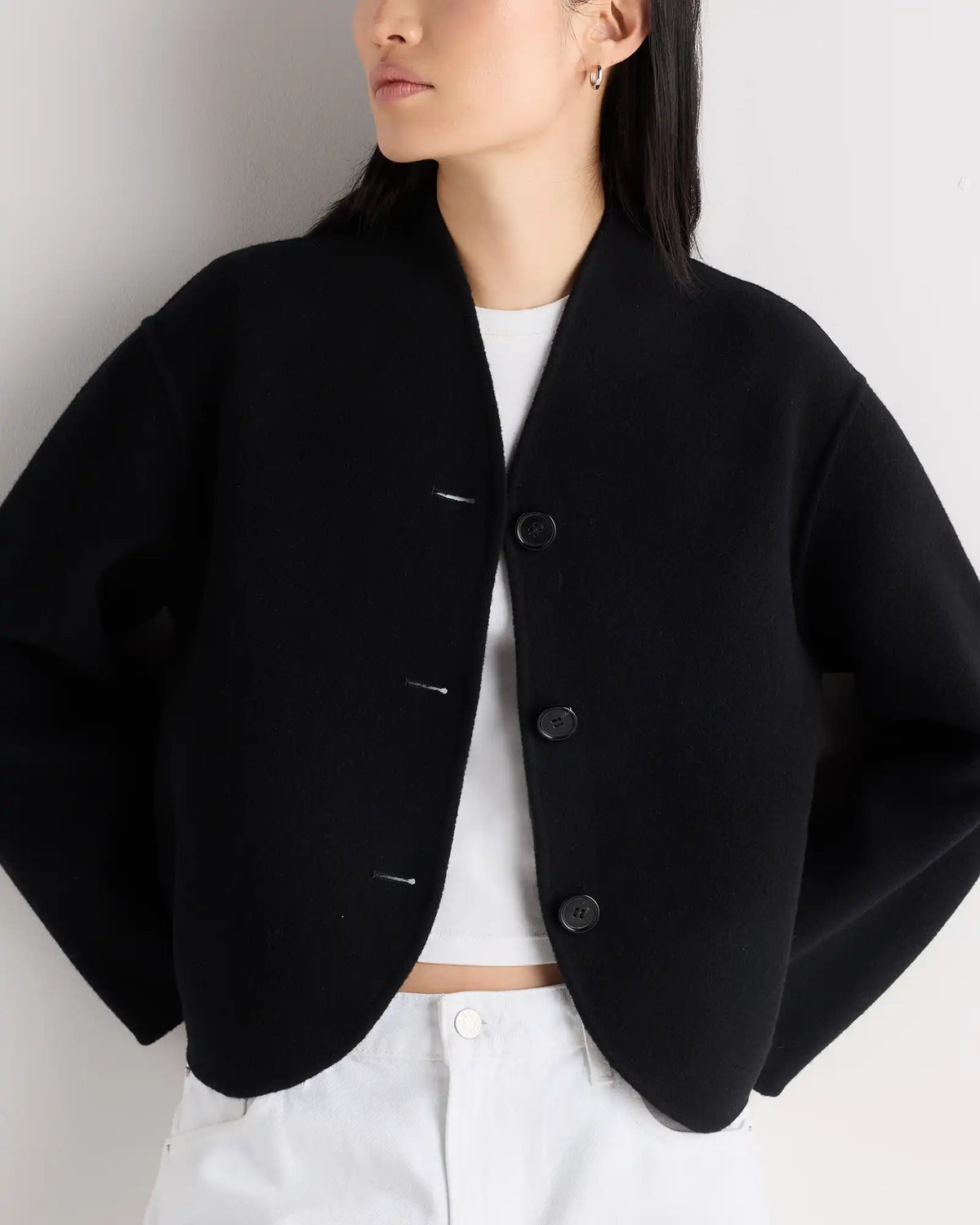 Double-Faced Merino Wool Collarless Cropped Jacket