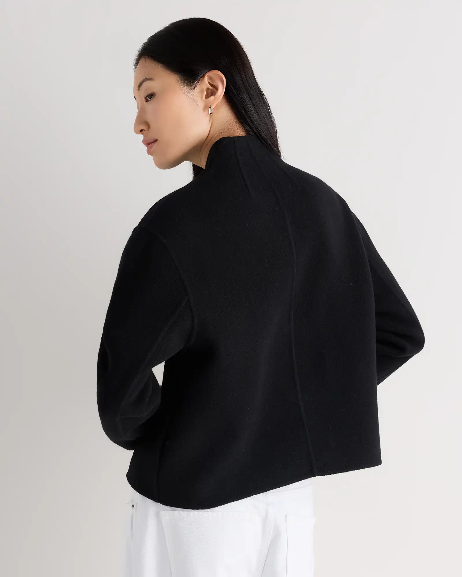 Double-Faced Merino Wool Collarless Cropped Jacket