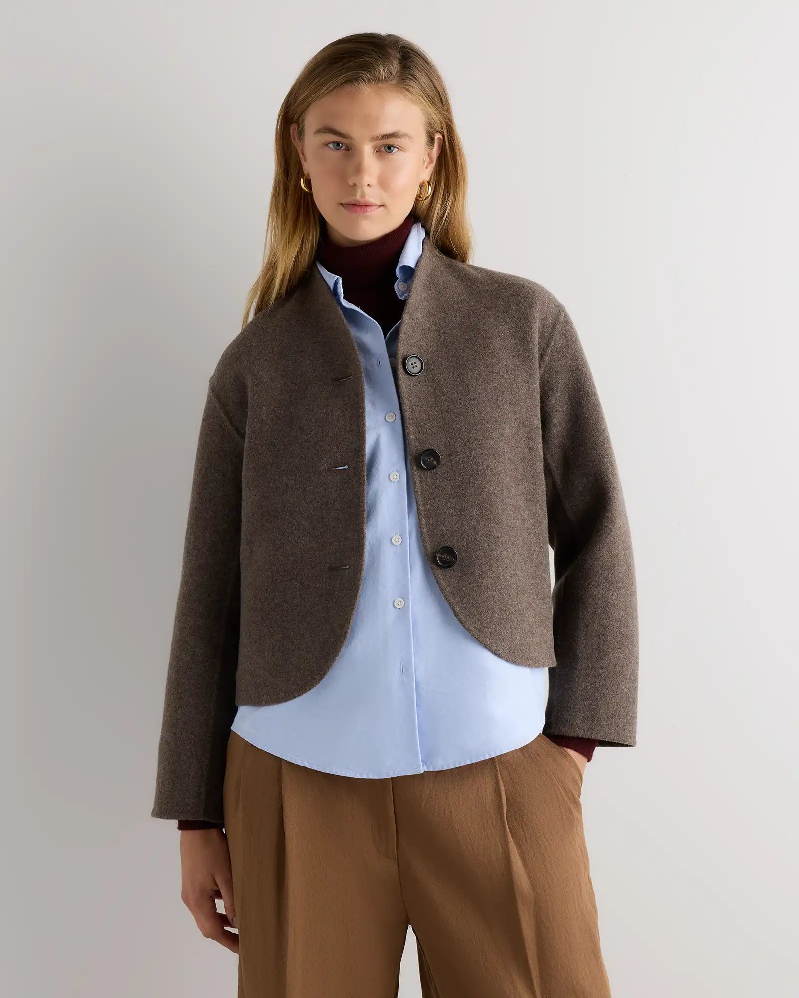 Double-Faced Merino Wool Collarless Cropped Jacket