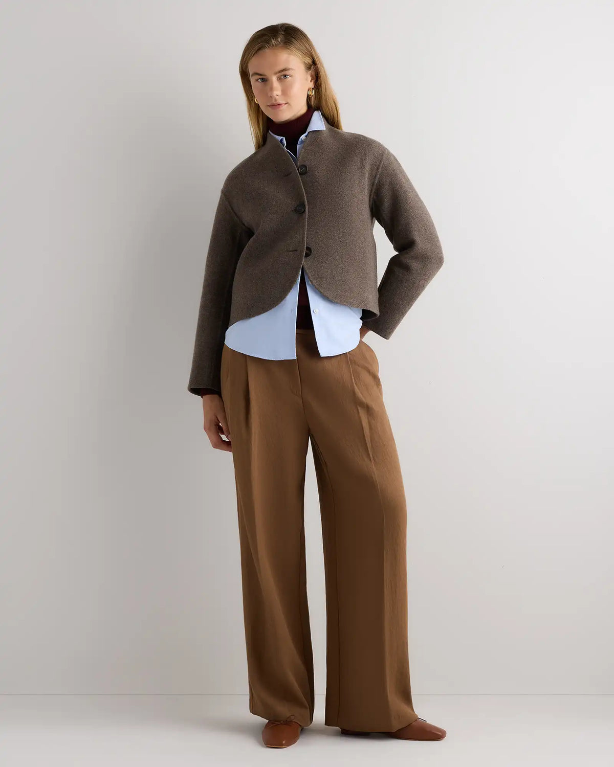 Double-Faced Merino Wool Collarless Cropped Jacket