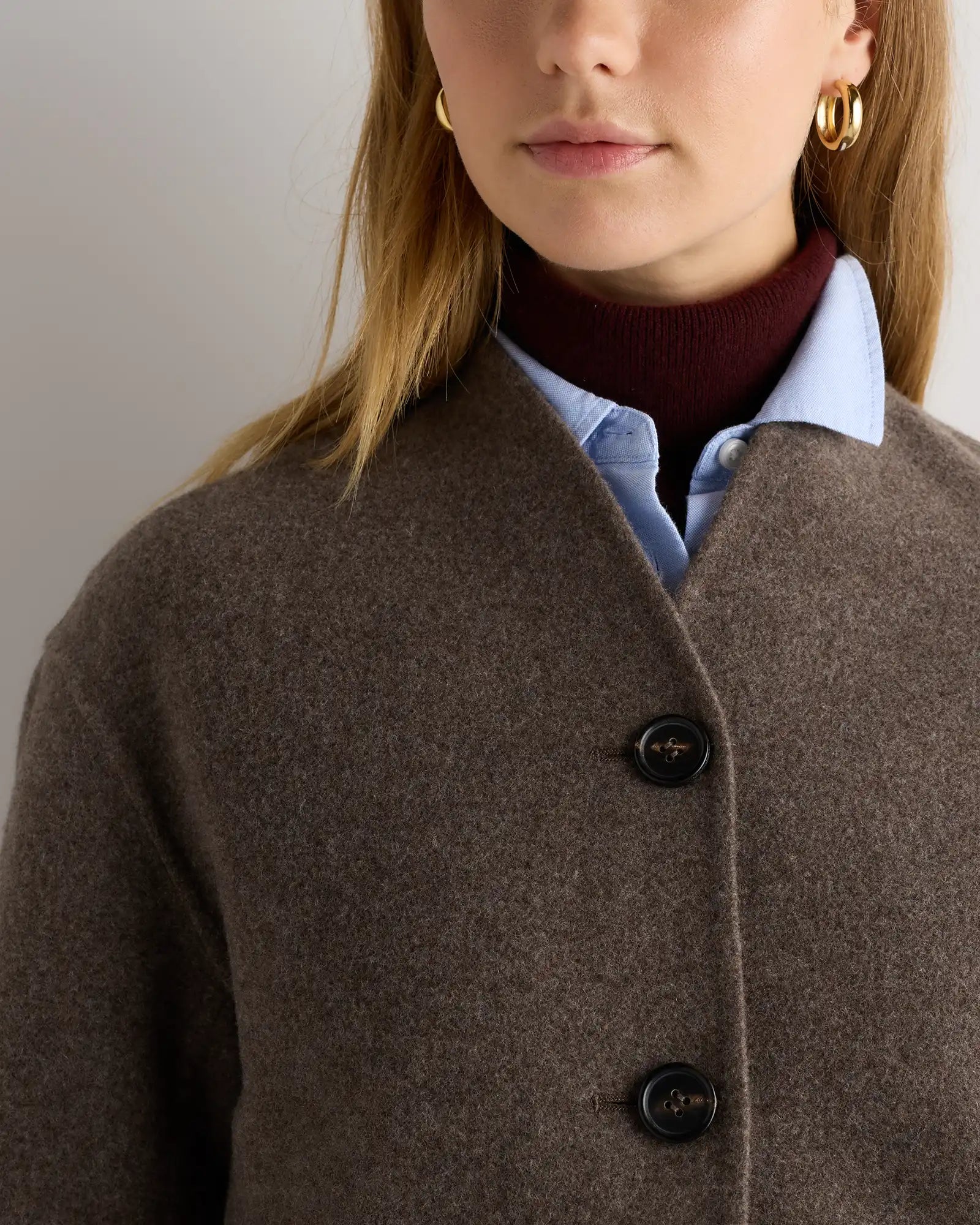 Double-Faced Merino Wool Collarless Cropped Jacket