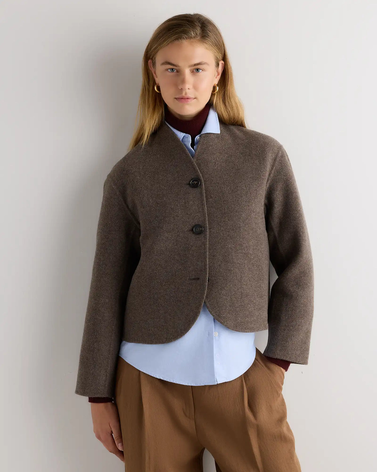 Double-Faced Merino Wool Collarless Cropped Jacket