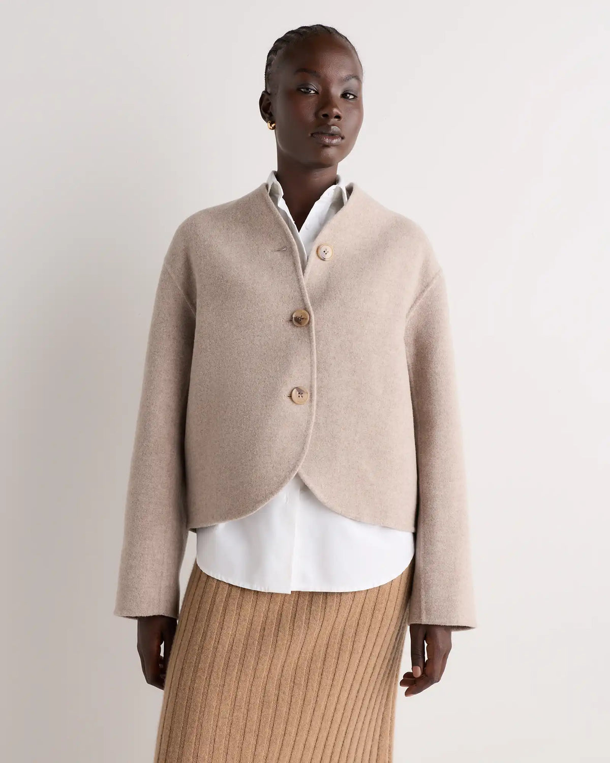 Double-Faced Merino Wool Collarless Cropped Jacket