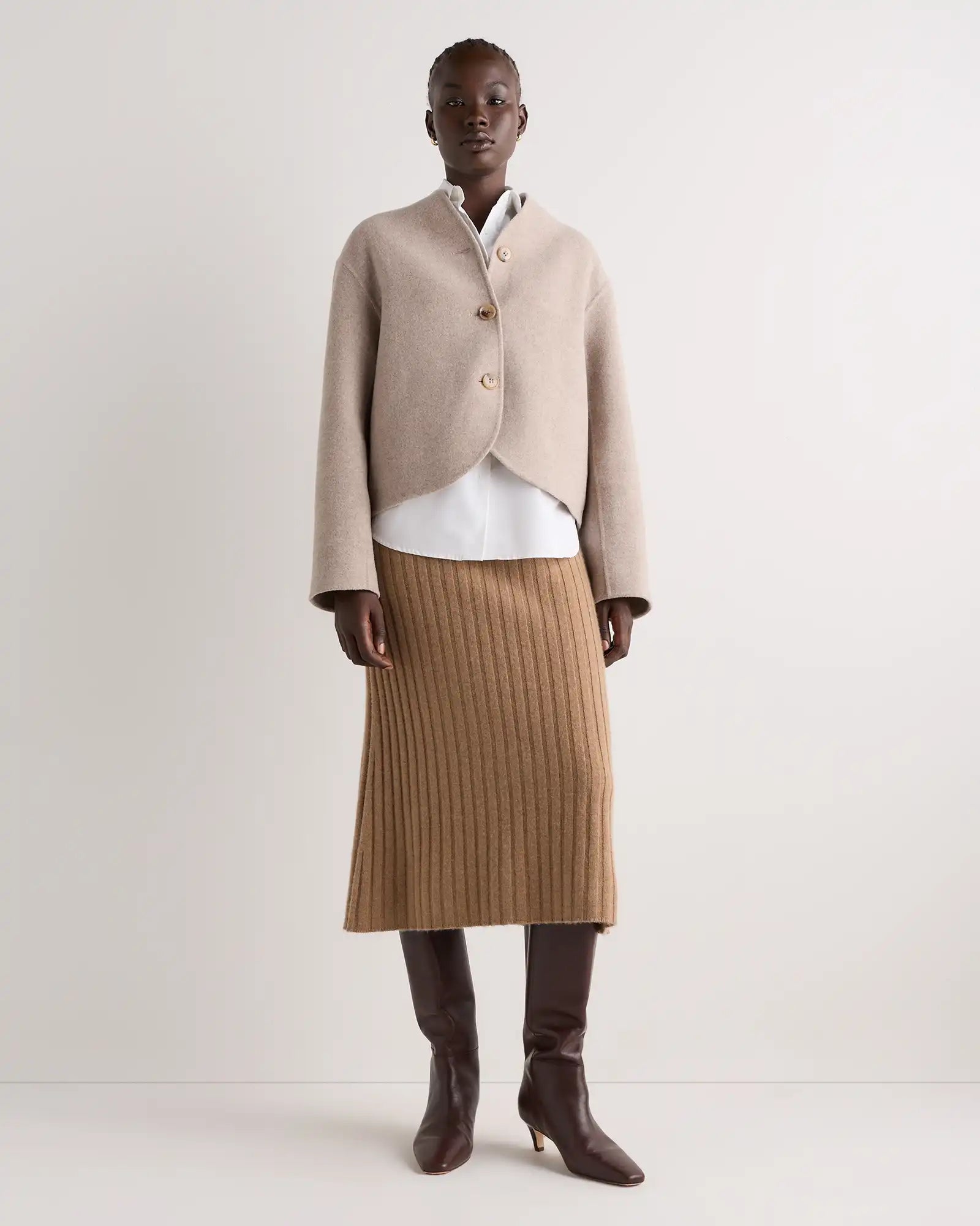 Double-Faced Merino Wool Collarless Cropped Jacket