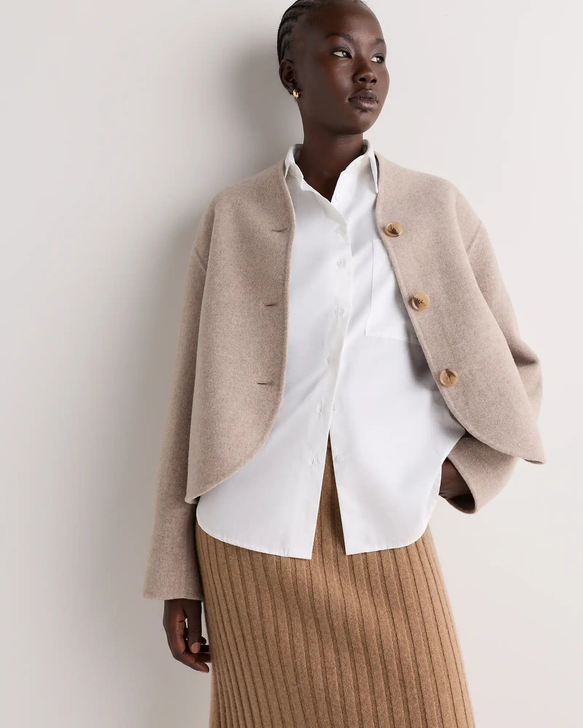 Double-Faced Merino Wool Collarless Cropped Jacket