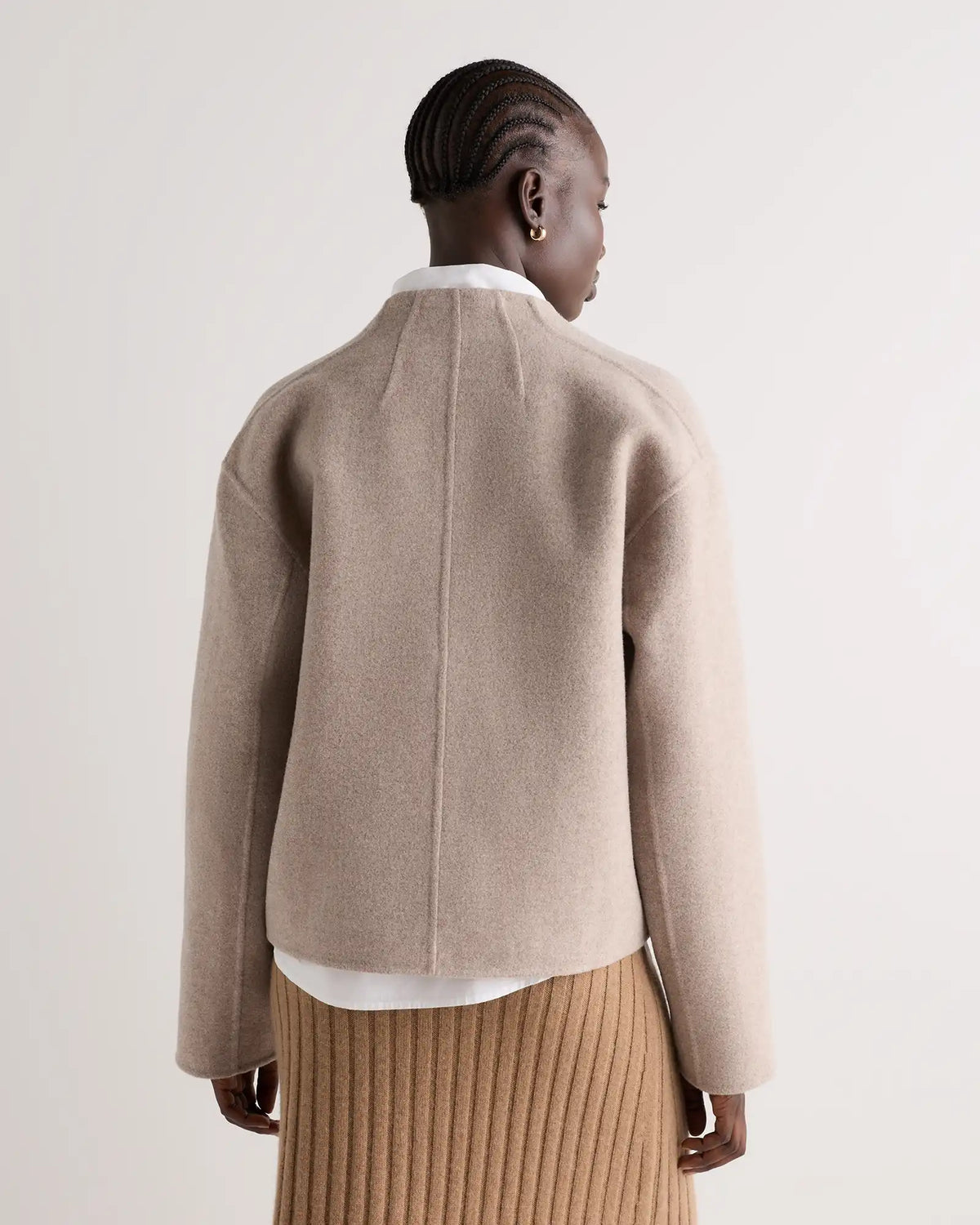 Double-Faced Merino Wool Collarless Cropped Jacket