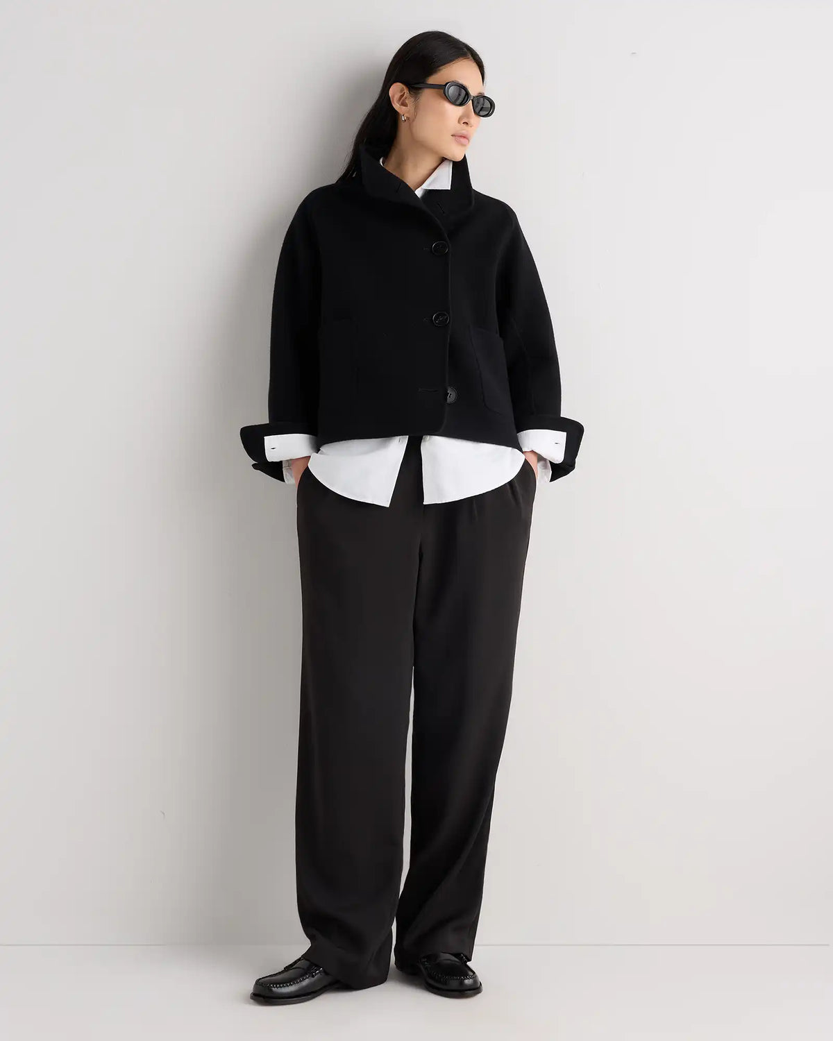 Double-Faced Merino Wool Funnel Neck Jacket