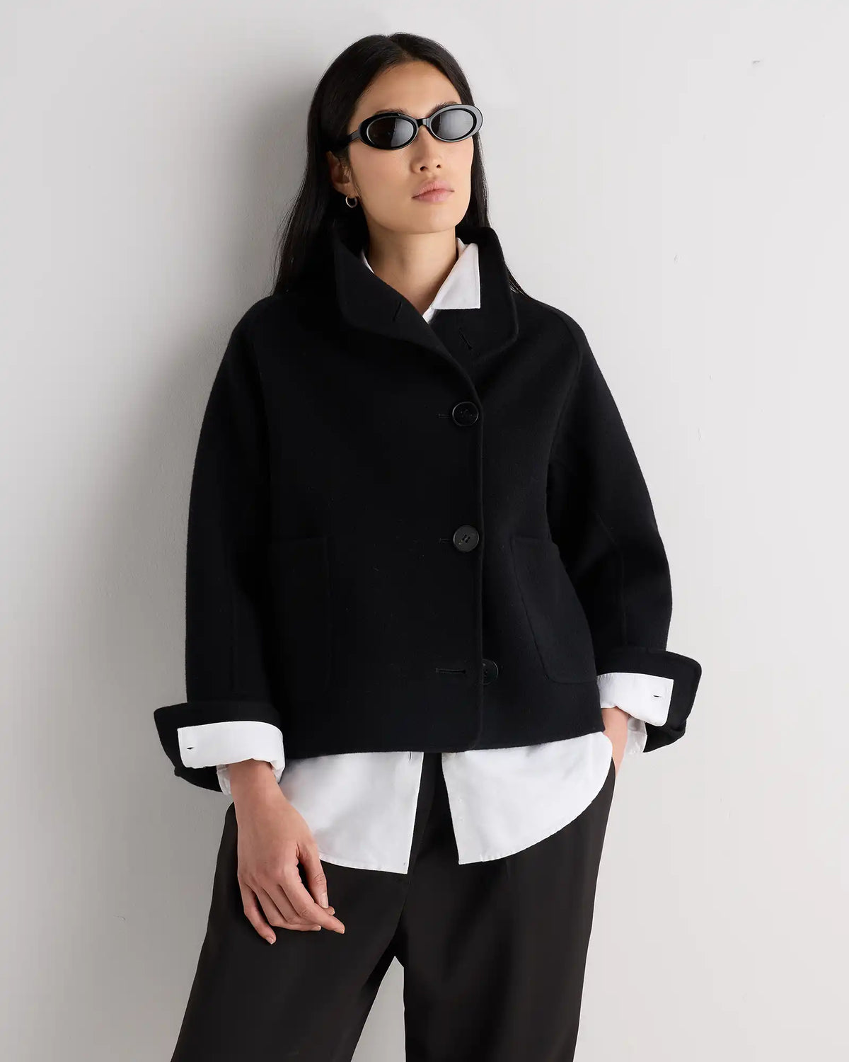 Double-Faced Merino Wool Funnel Neck Jacket
