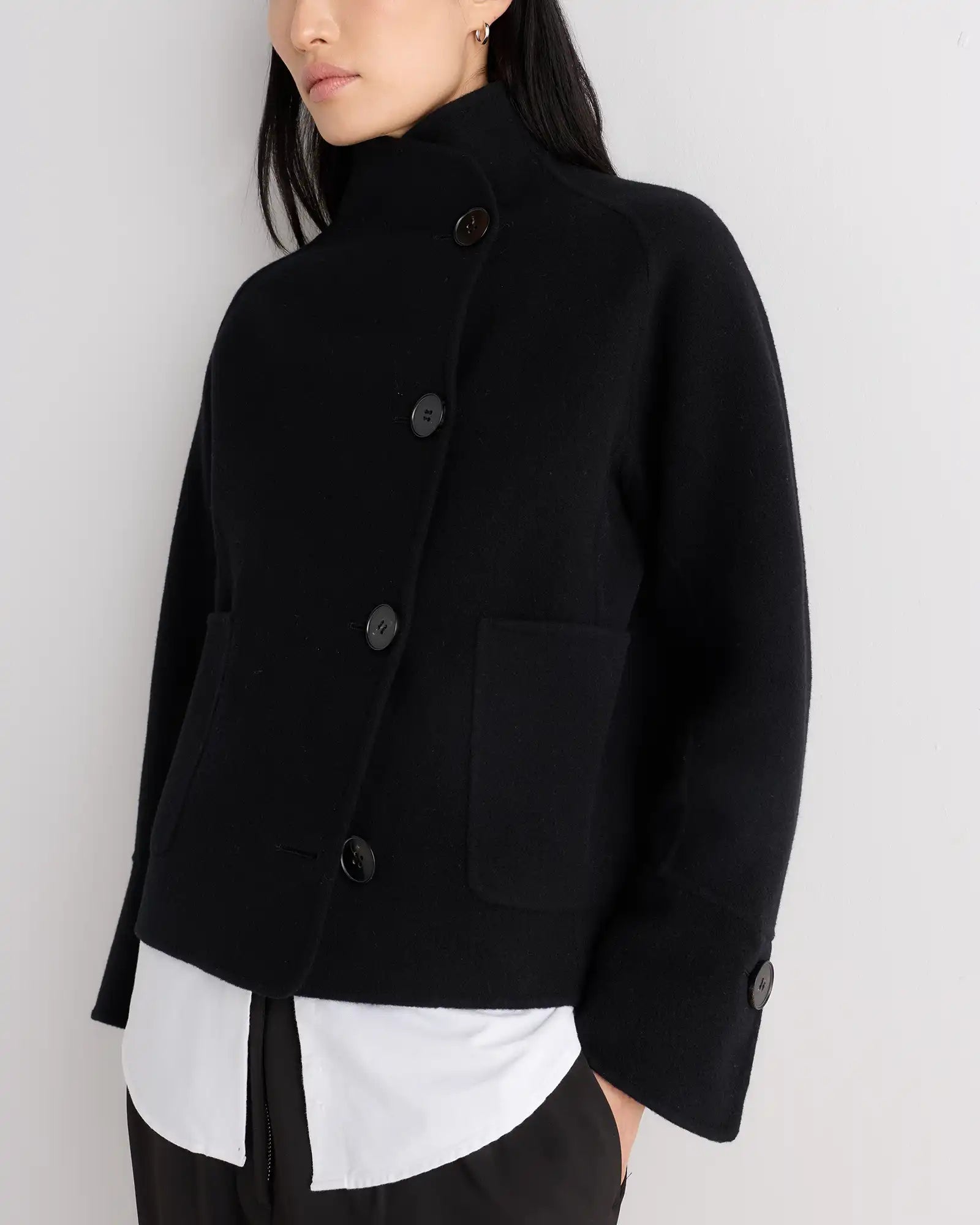 Double-Faced Merino Wool Funnel Neck Jacket