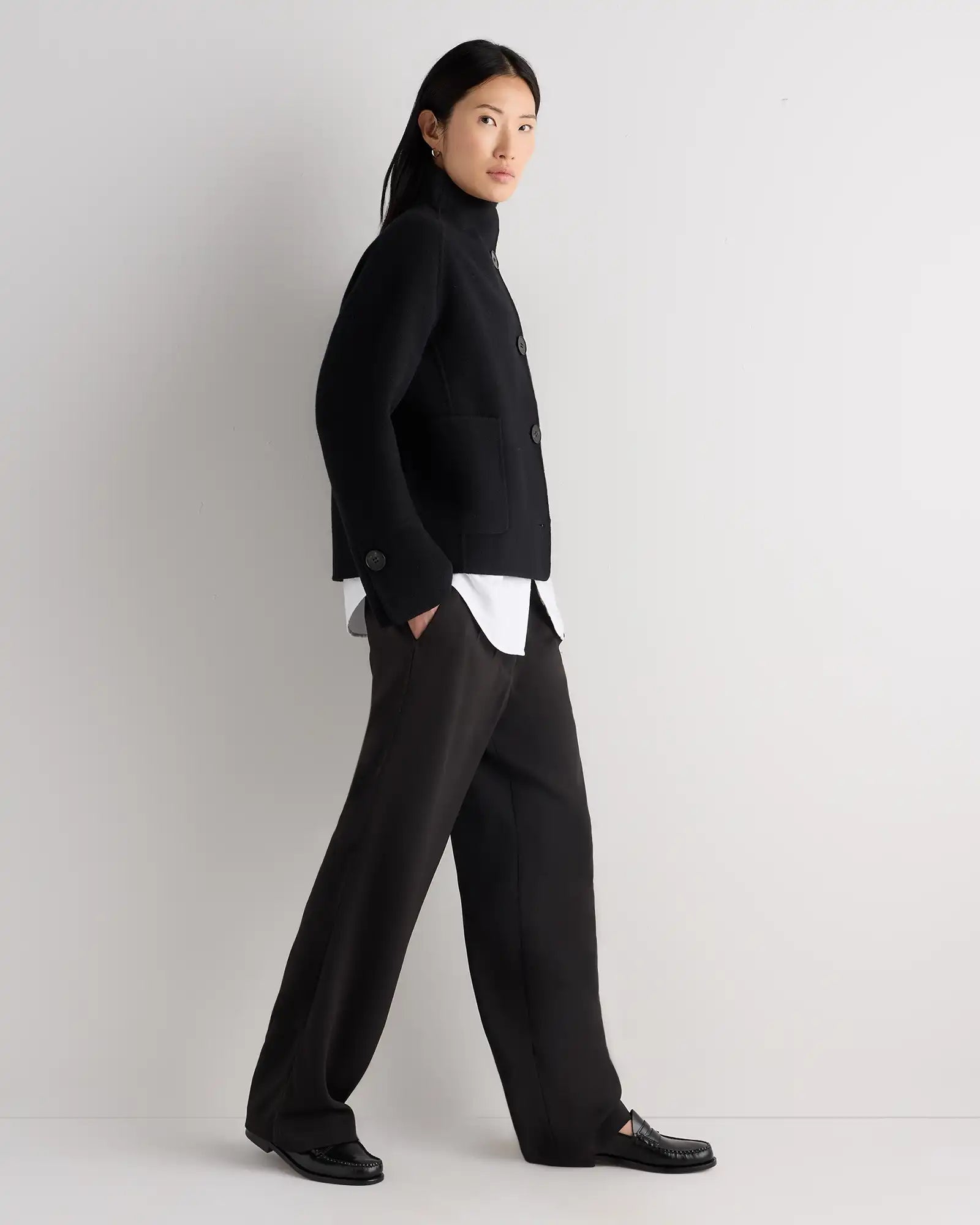 Double-Faced Merino Wool Funnel Neck Jacket
