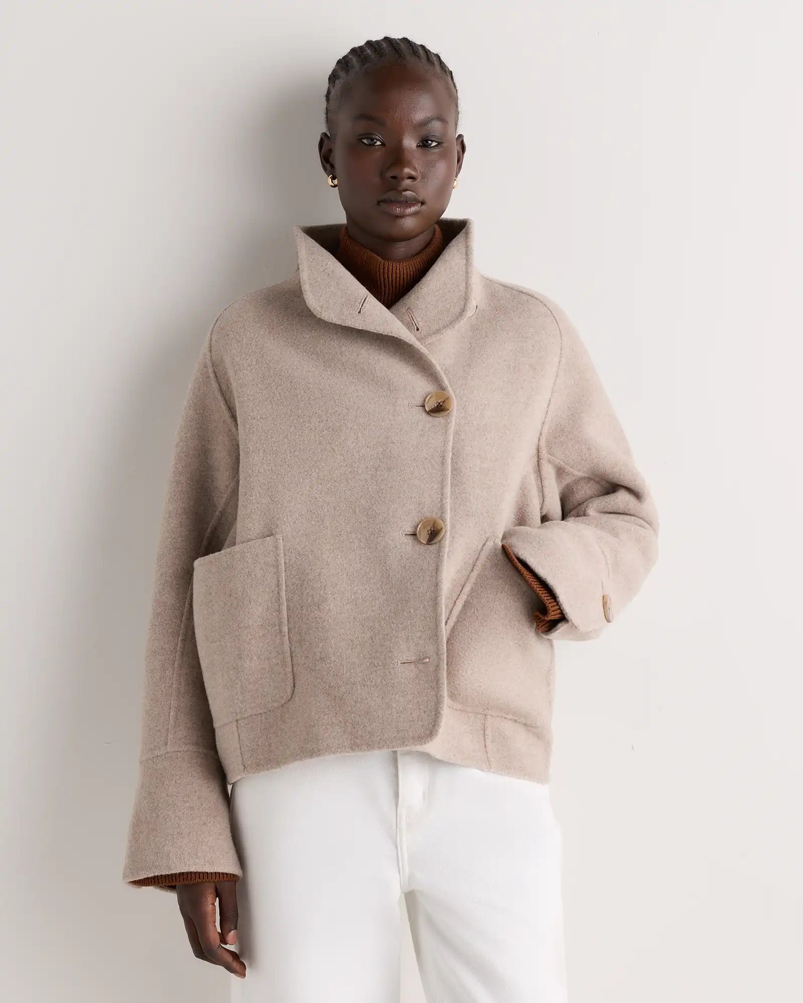 Double-Faced Merino Wool Funnel Neck Jacket