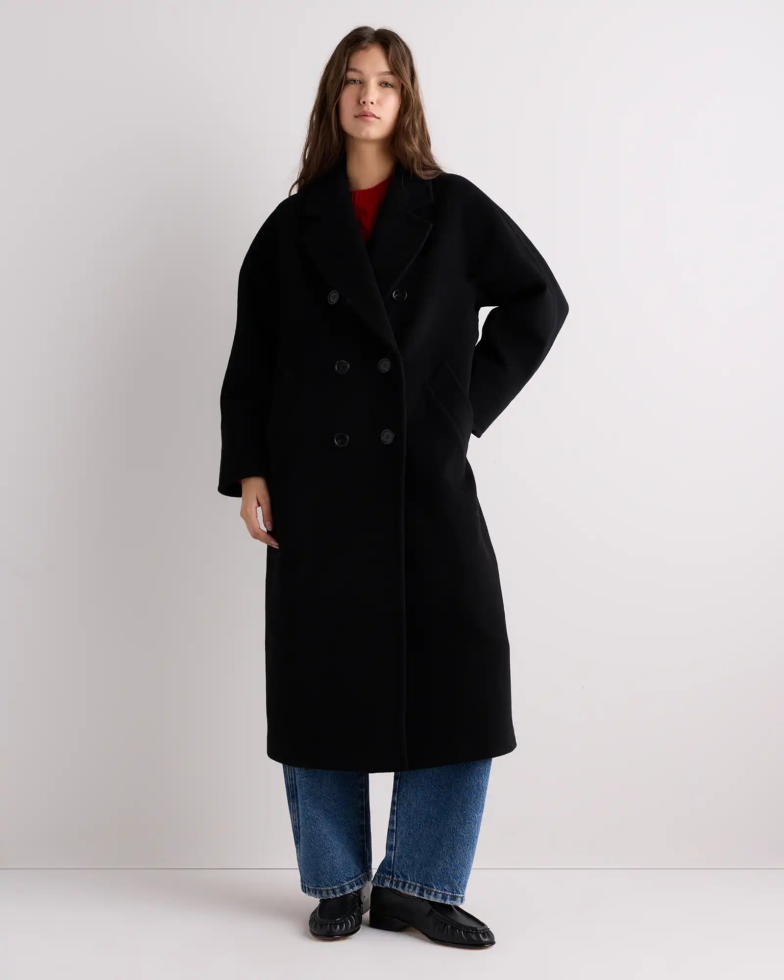 Wool Cashmere Double-Breasted Belted Long Coat