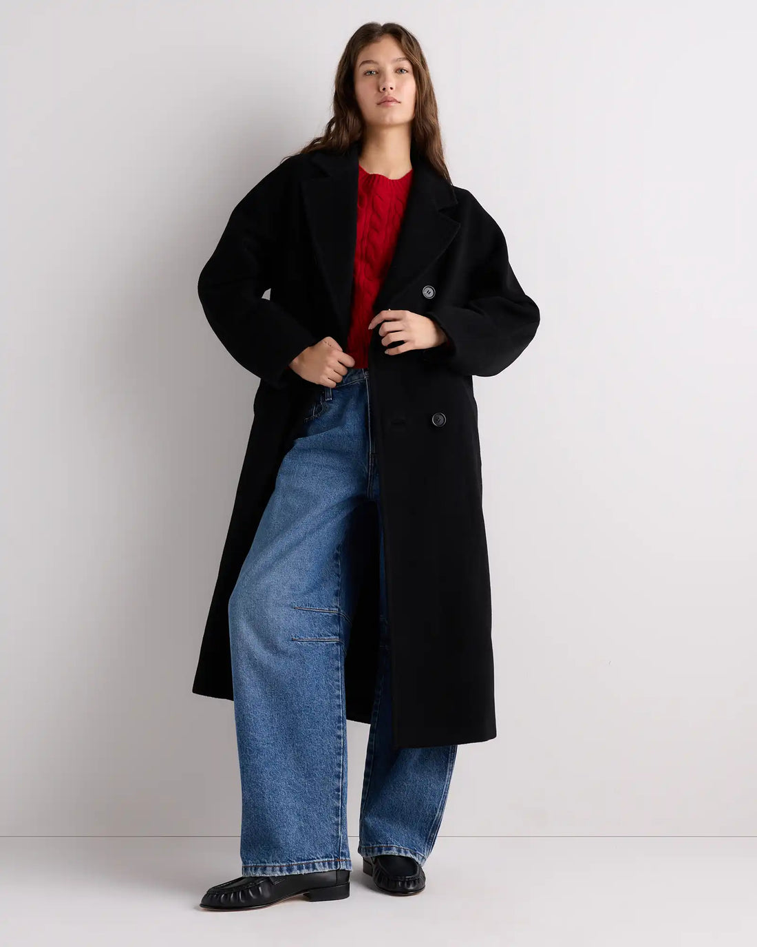 Wool Cashmere Double-Breasted Belted Long Coat